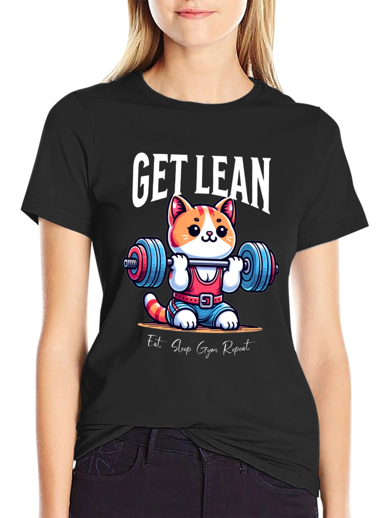 Black Get Lean Gym Cat T-Shirt view 2
