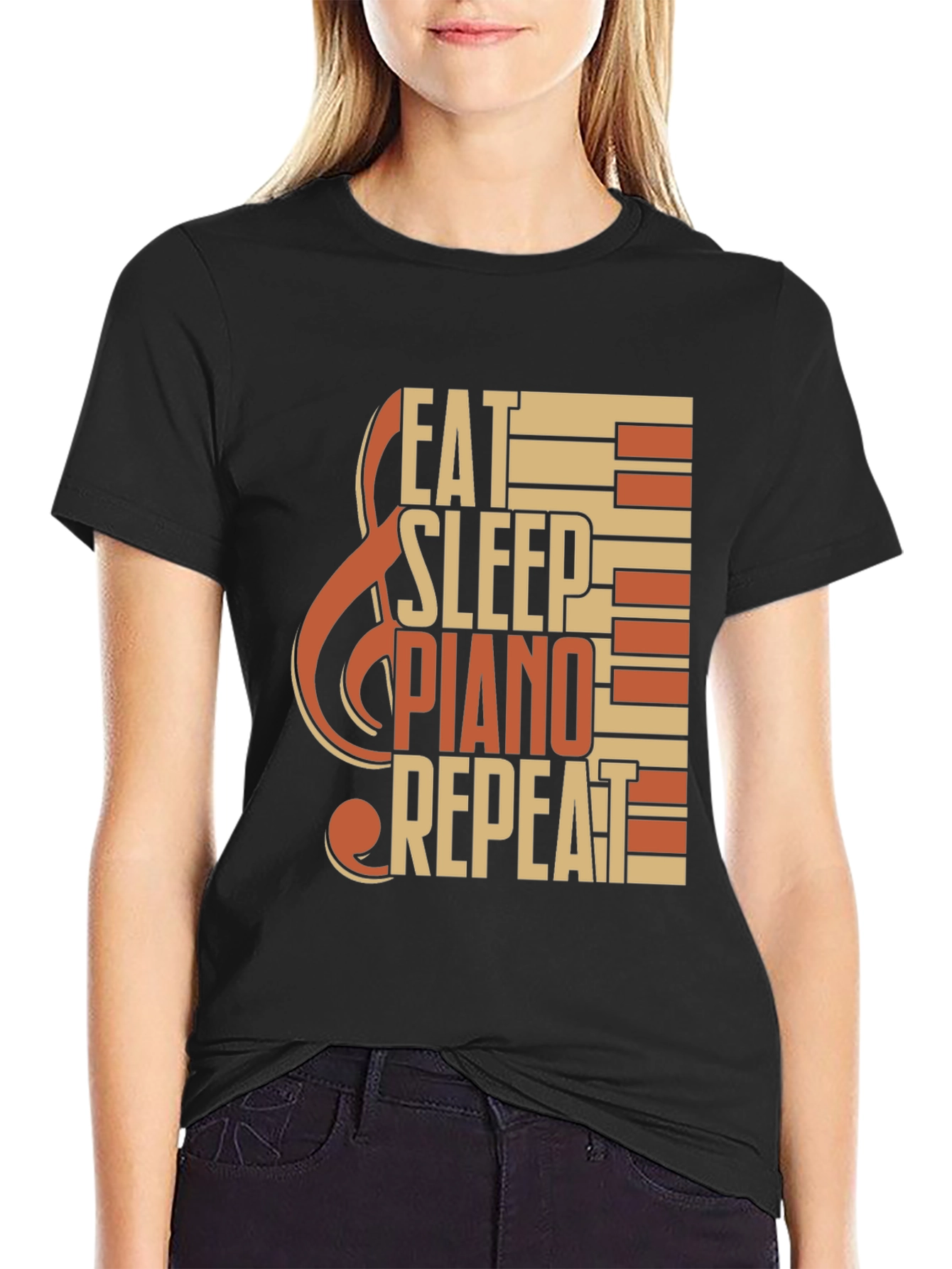 Black Eat Sleep Piano Repeat Graphic Tee view 2