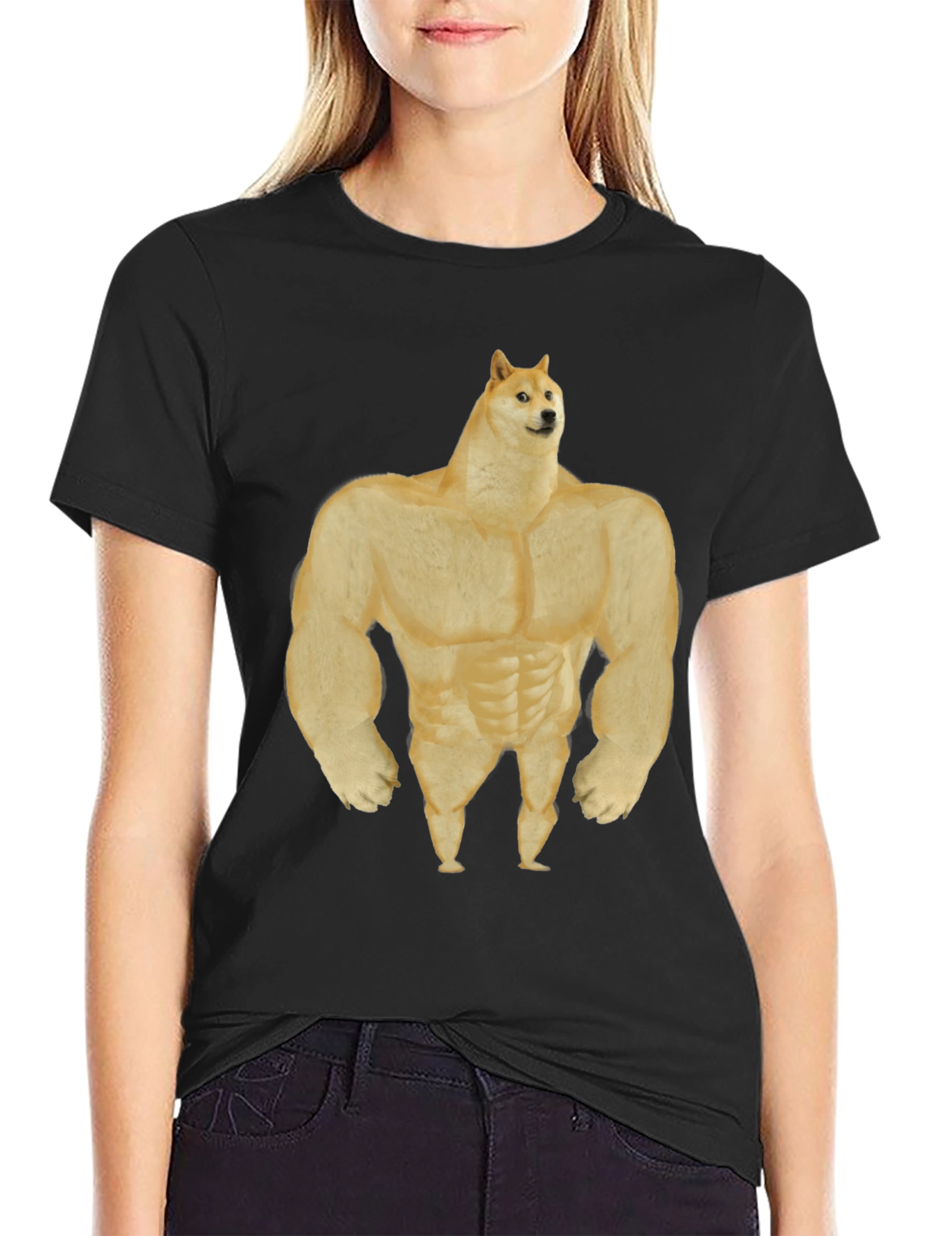 Black Buff Doge T-Shirt - Funny Meme Tee view 2