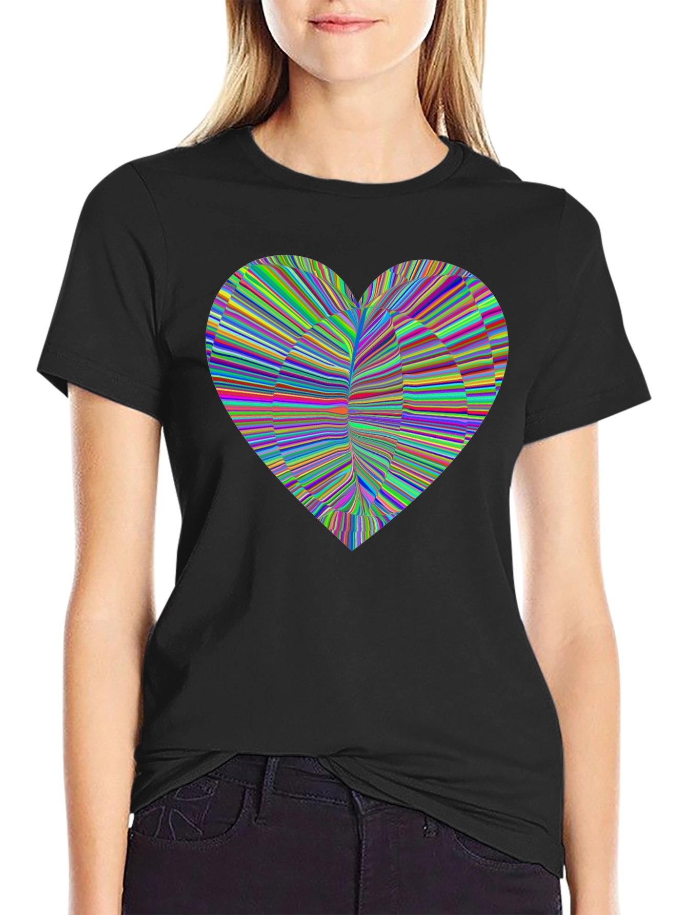 Black Colorful Heart Graphic Black T-Shirt view 2
