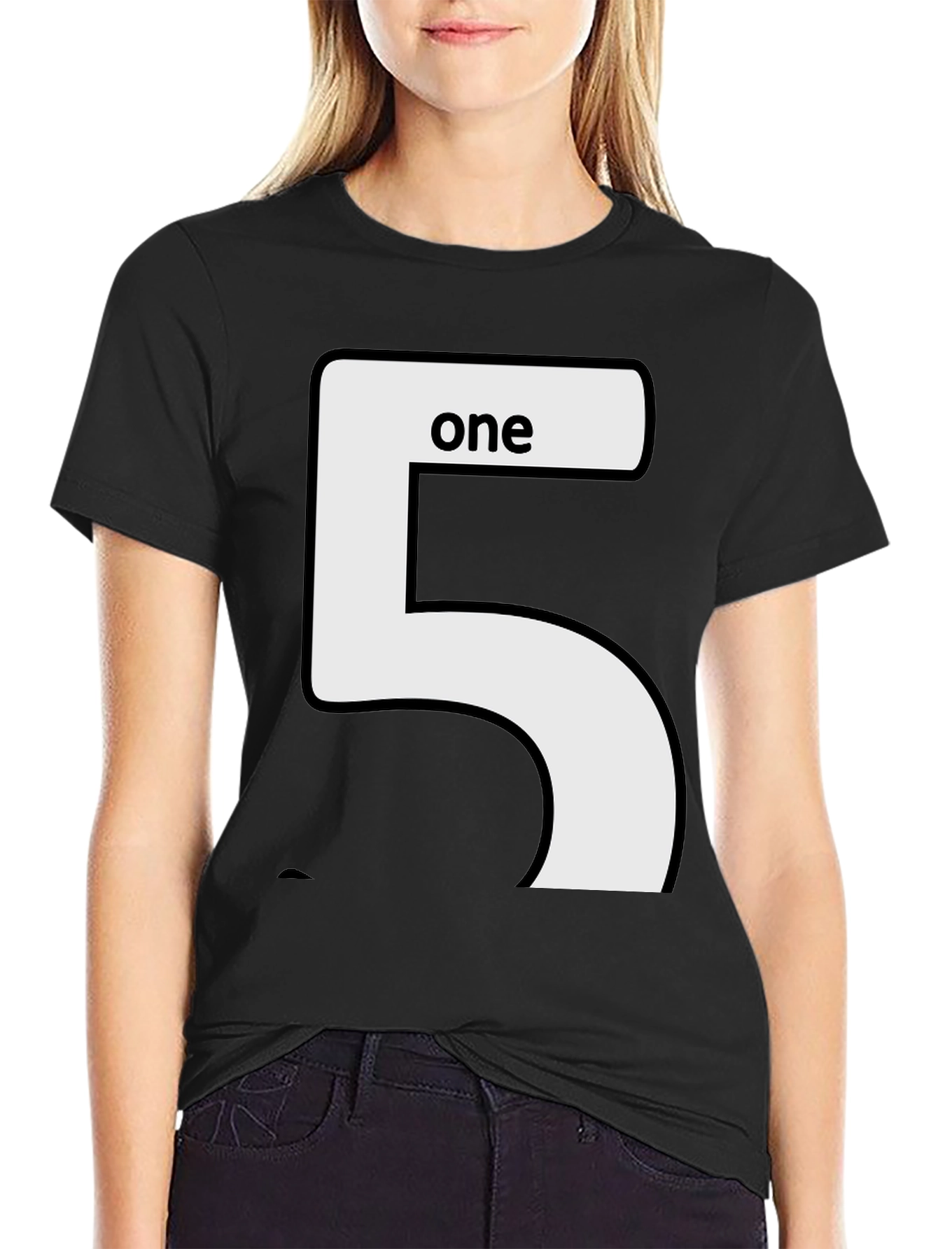 Black Number 5 One Funny Graphic T-Shirt view 2