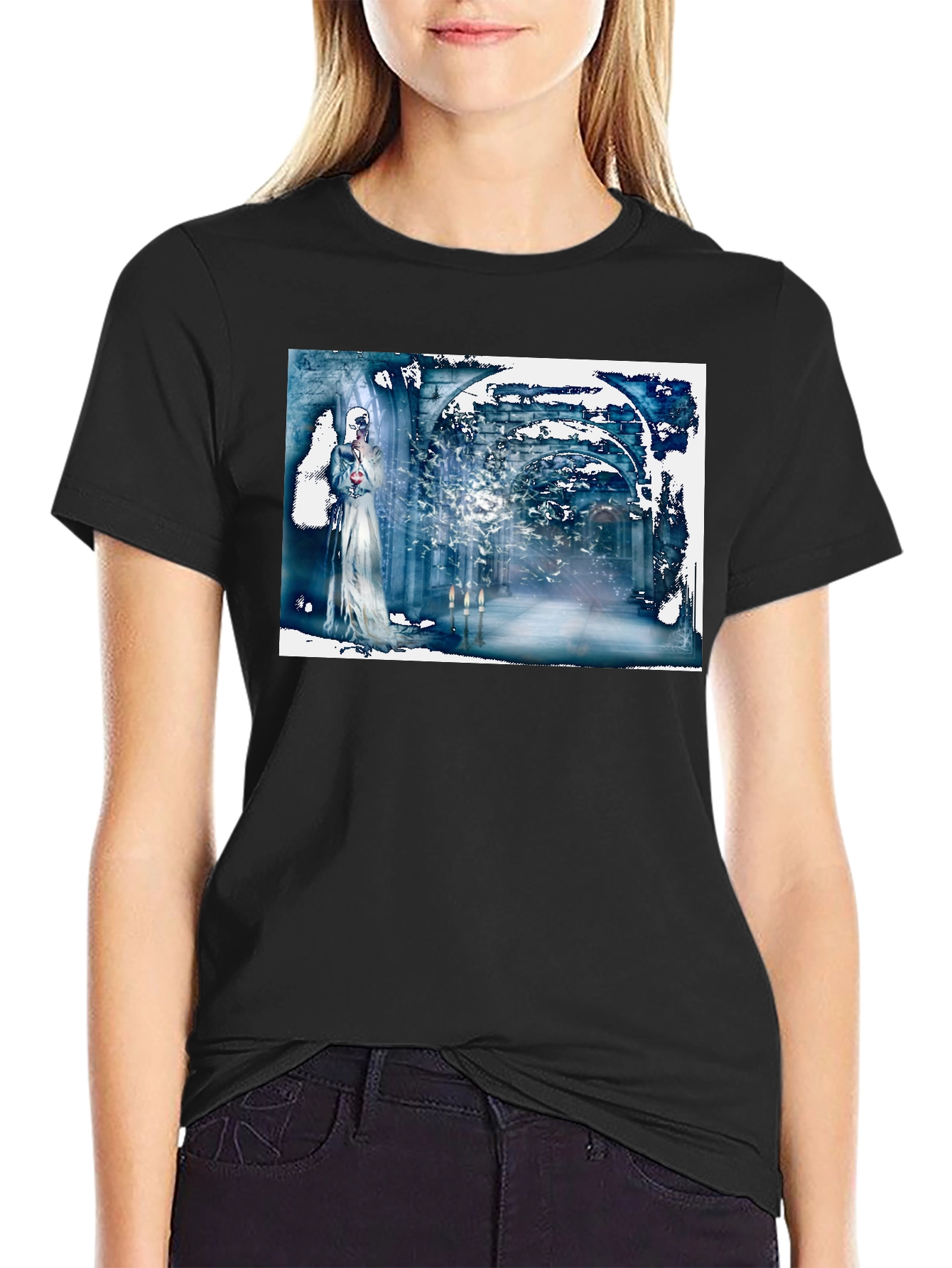 Black Abstract Gothic T-Shirt: Wearable Art Tee view 2