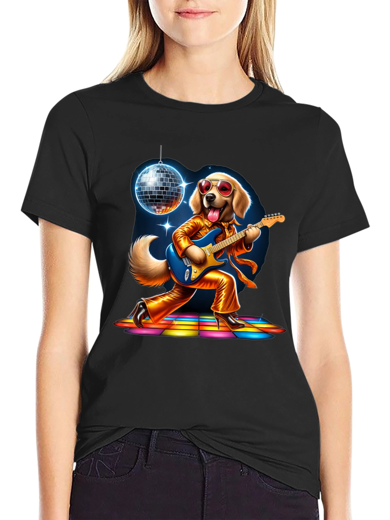 Black Retro Disco Dog T-Shirt view 2