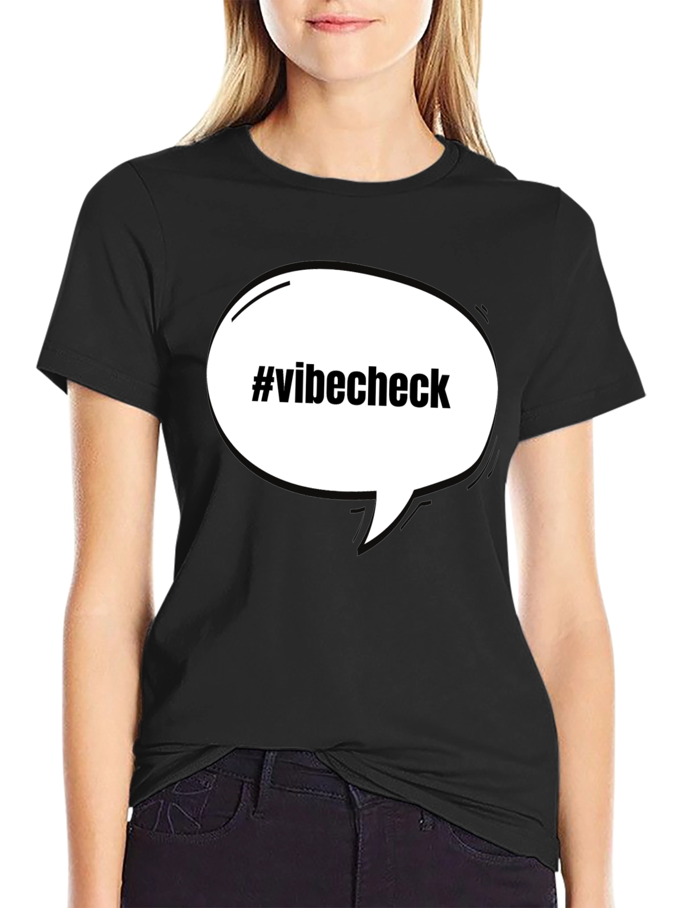 Black #Vibecheck Black Cotton Crew Neck T-Shirt - Trendy Slogan Tee view 2