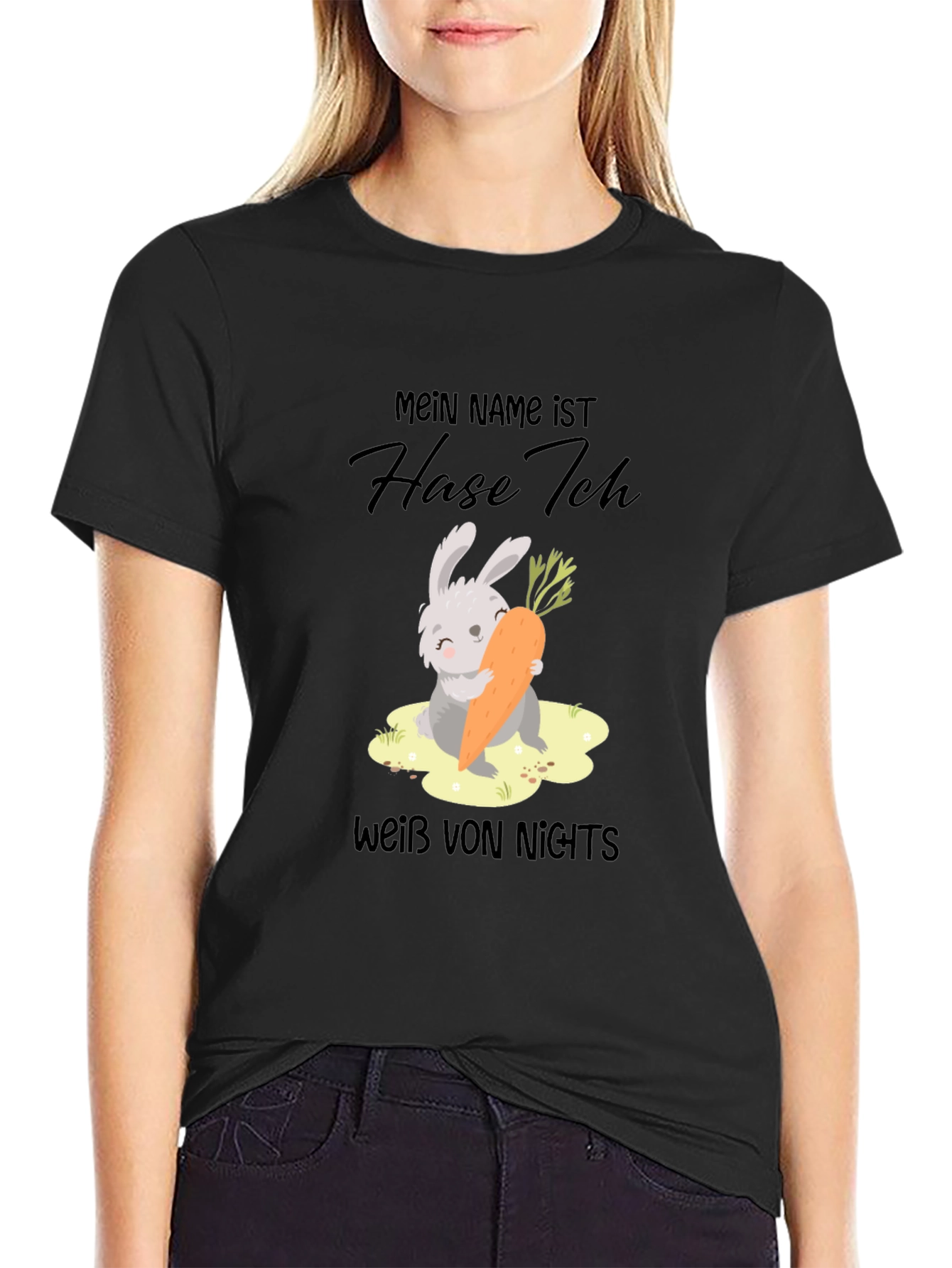 Black Cute Rabbit Carrot T-Shirt - Mein Name ist Hase Ich view 2