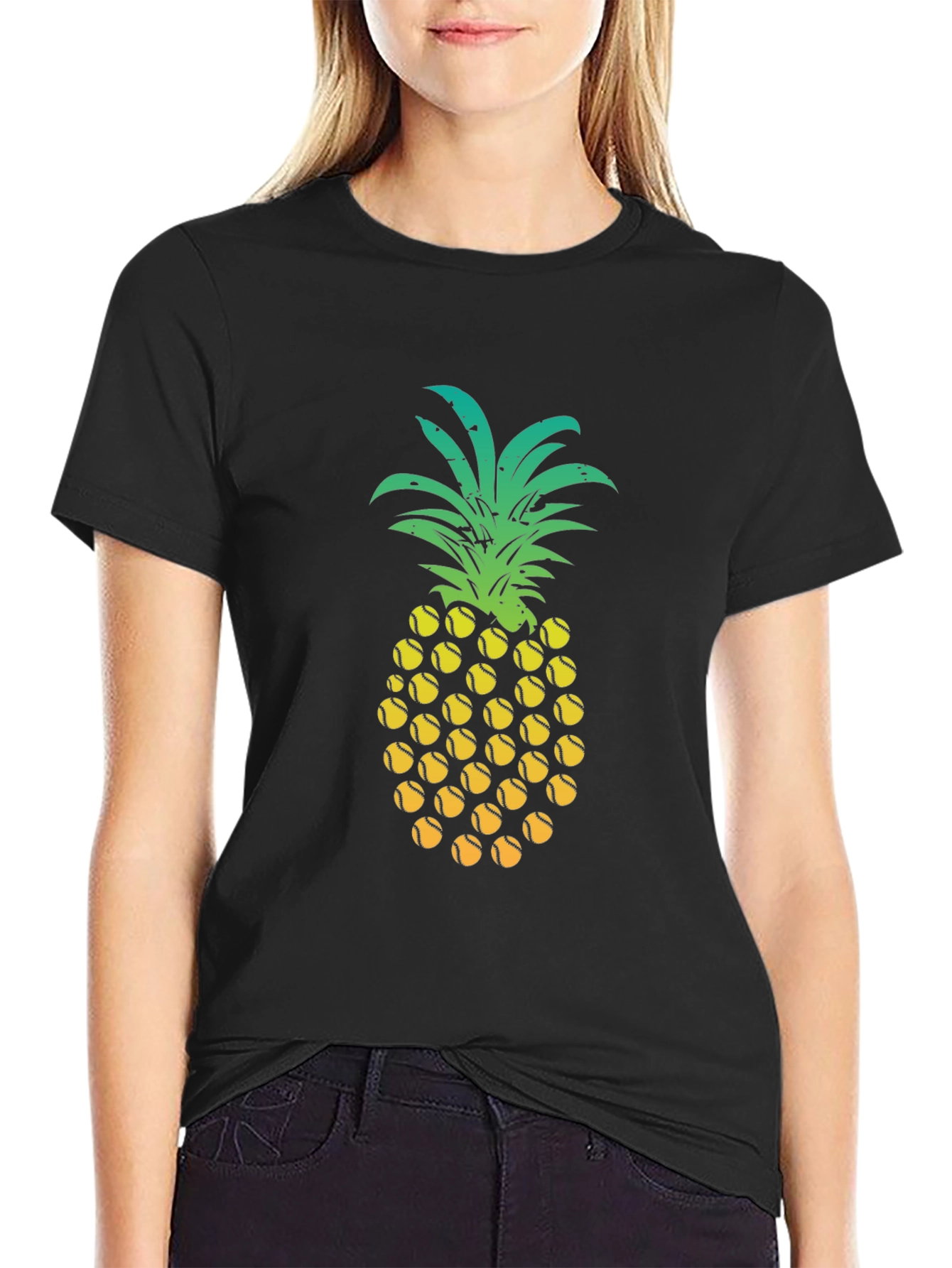 Black Pineapple Tennis Ball Graphic Tee - Fun Summer Shirt view 2