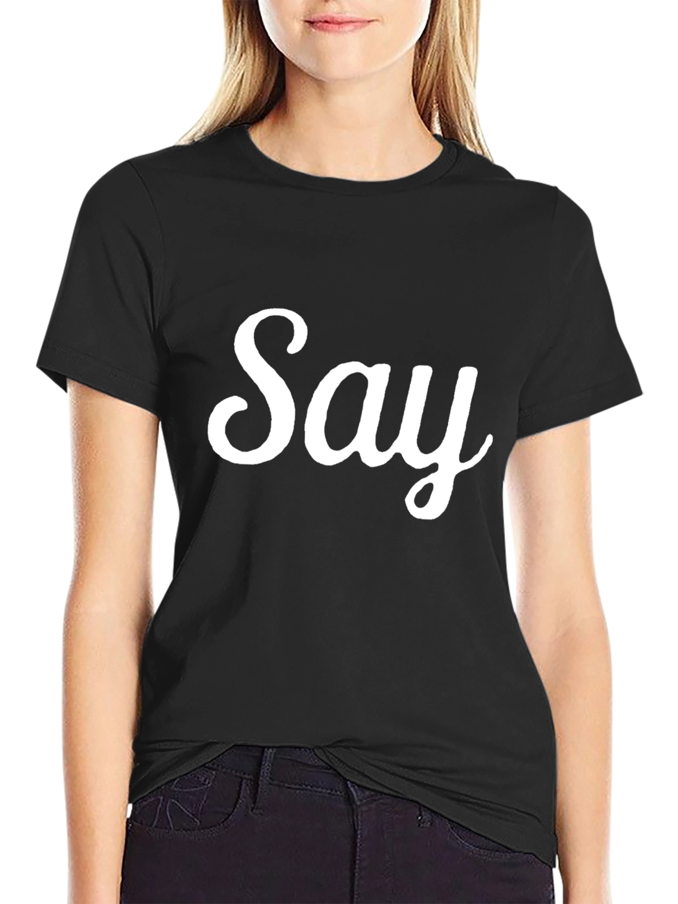 Black Men's Black 'Say' Graphic T-Shirt view 2