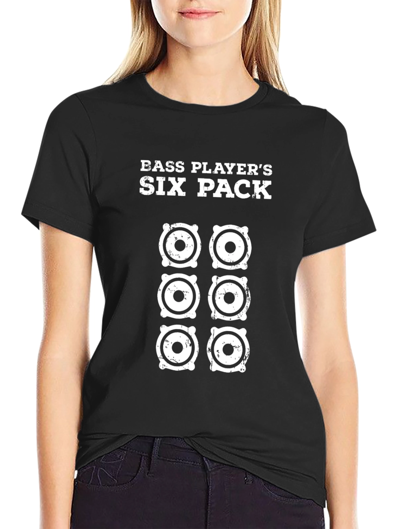 Black Bass Player's Six Pack T-Shirt - Musician Humor Tee view 2