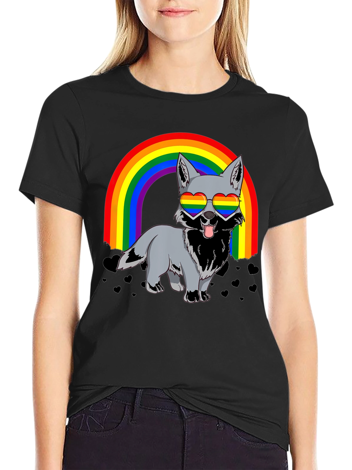 Black Rainbow Wolf Graphic T-Shirt - Pride Apparel view 2
