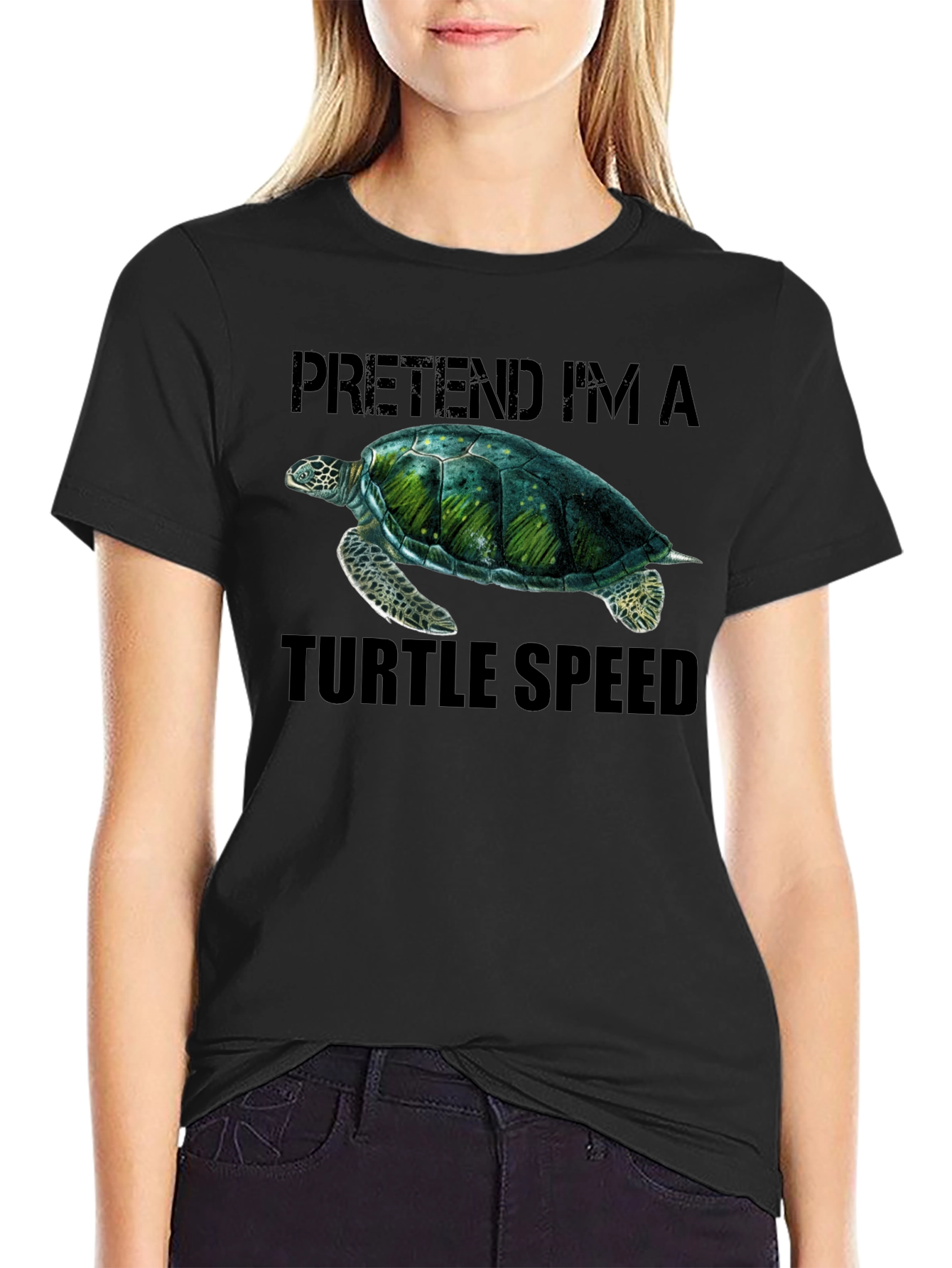 Black Pretend I'm A Turtle Speed T-Shirt view 2