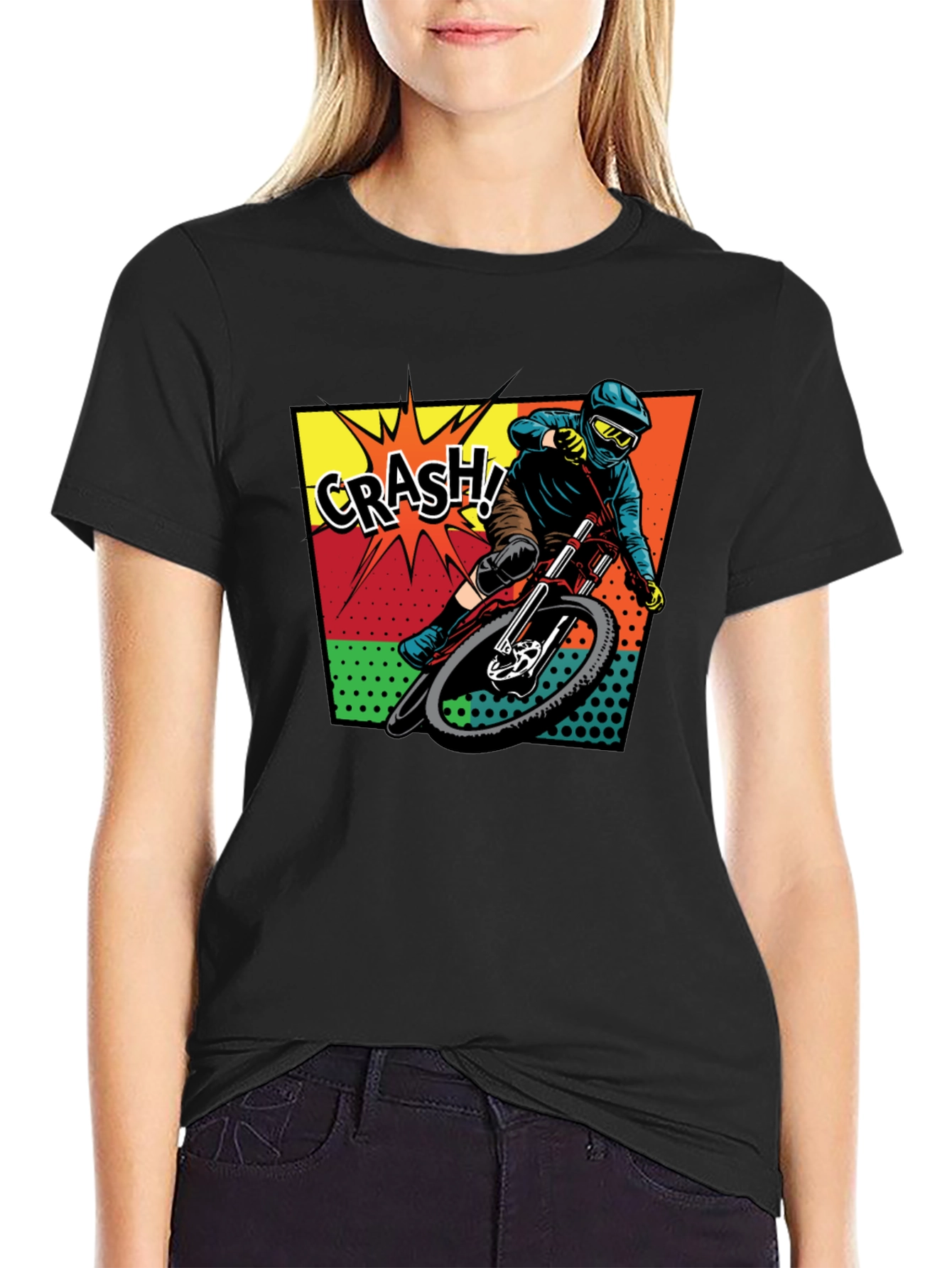 Black Men's Black Mountain Biking 'Crash!' Graphic T-Shirt view 2