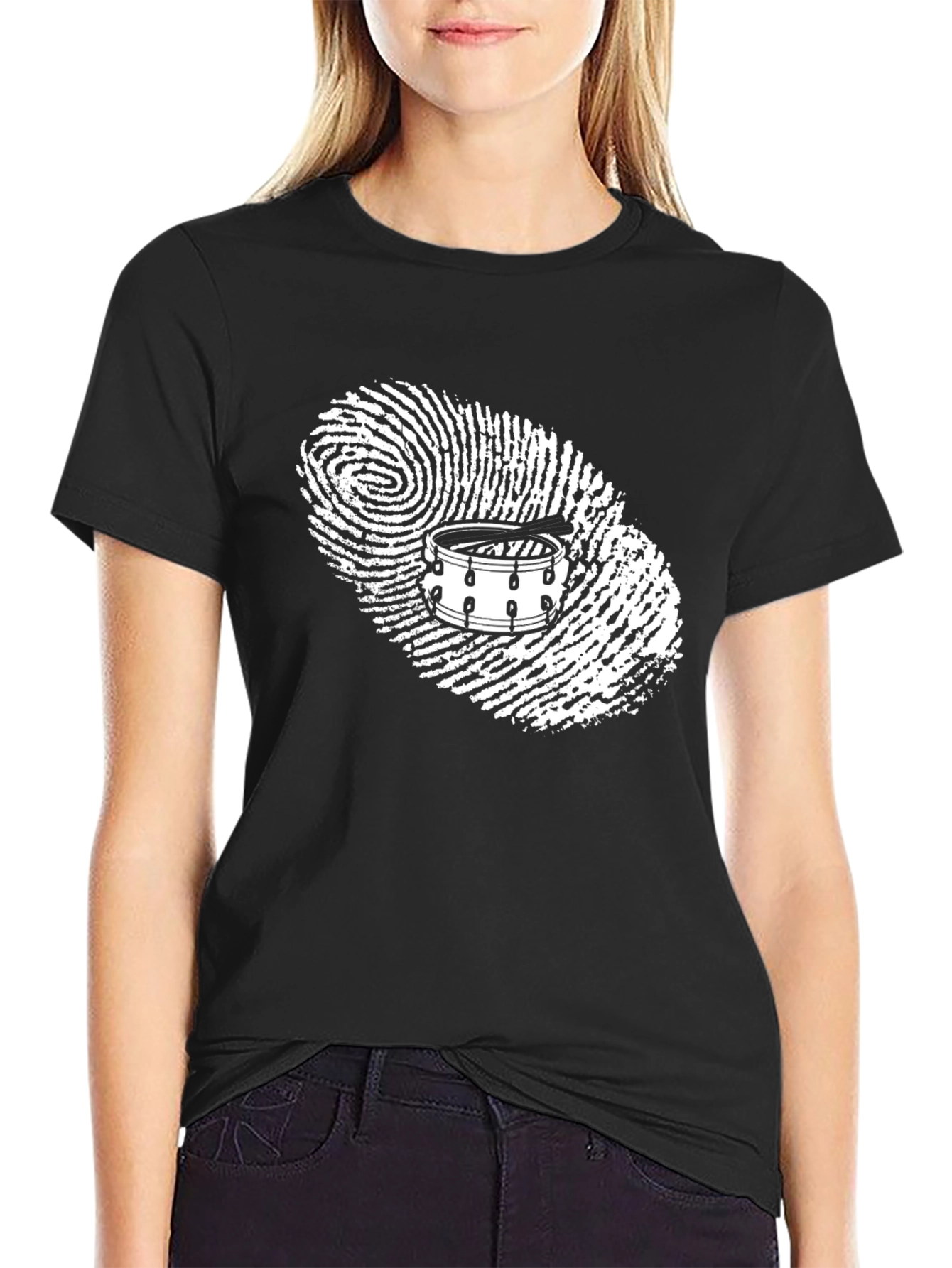 Black Drummer Fingerprint Black T-Shirt view 2