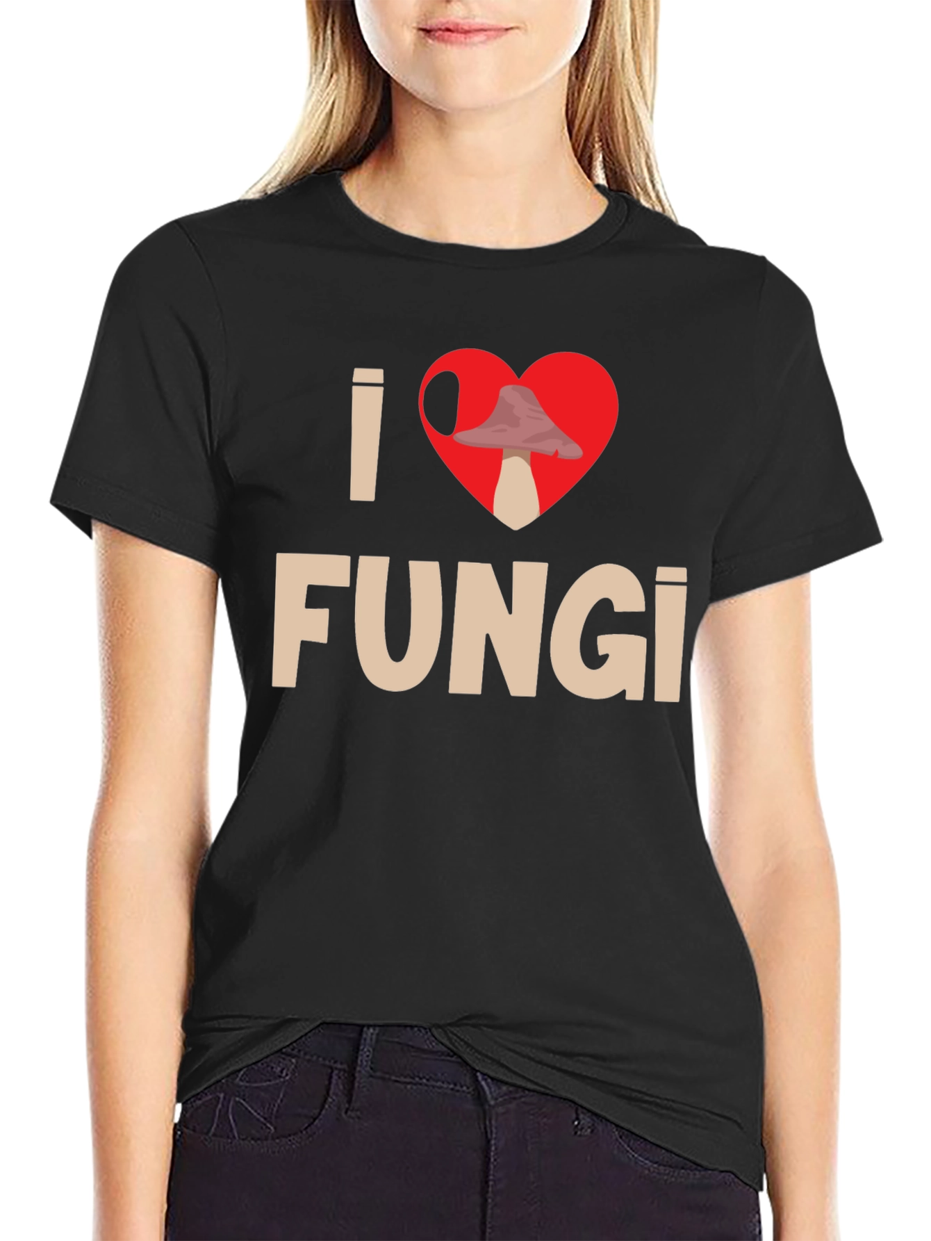 Black I Heart Fungi Black T-Shirt - Mushroom Lover Tee view 2
