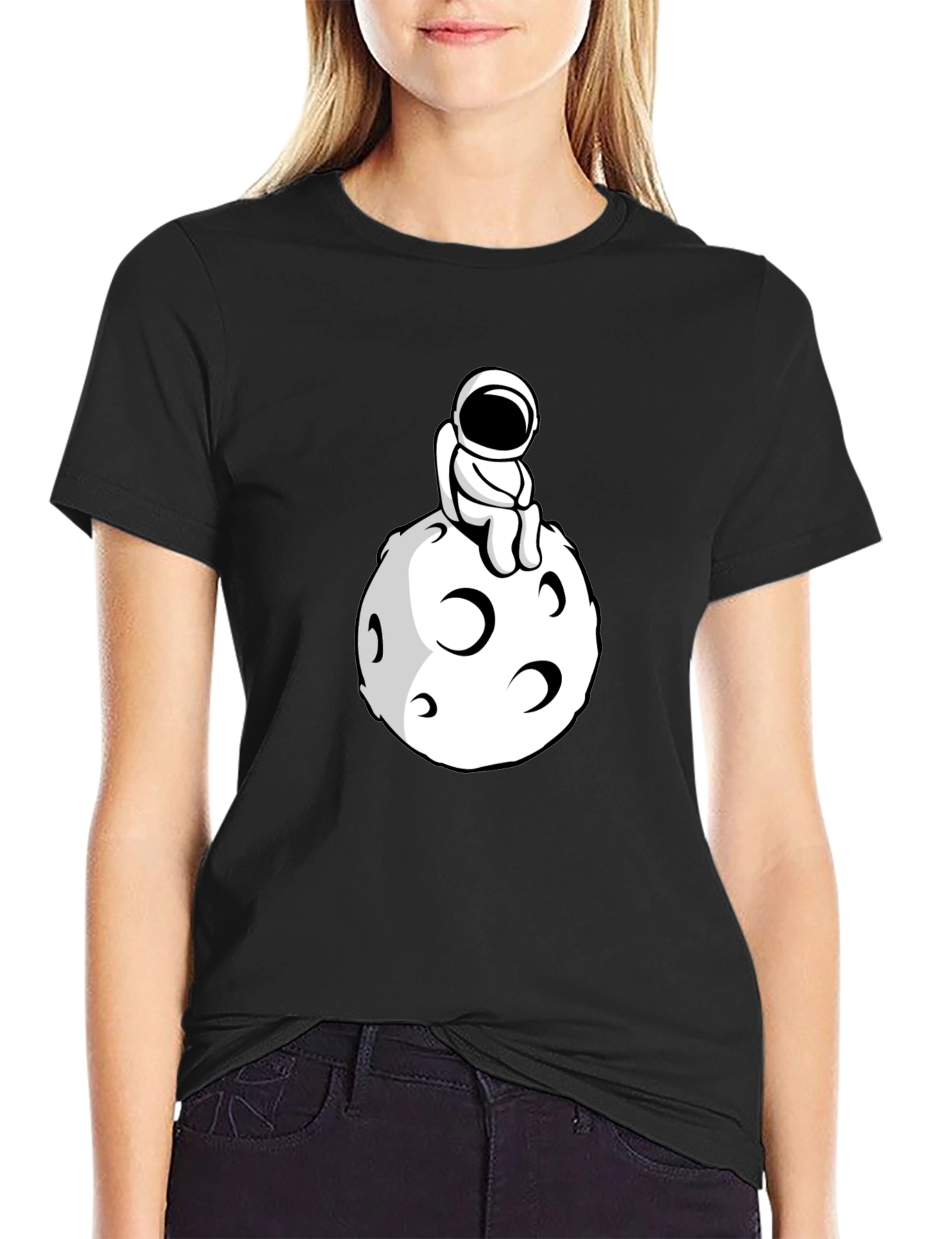 Black Astronaut on the Moon Black T-Shirt view 2