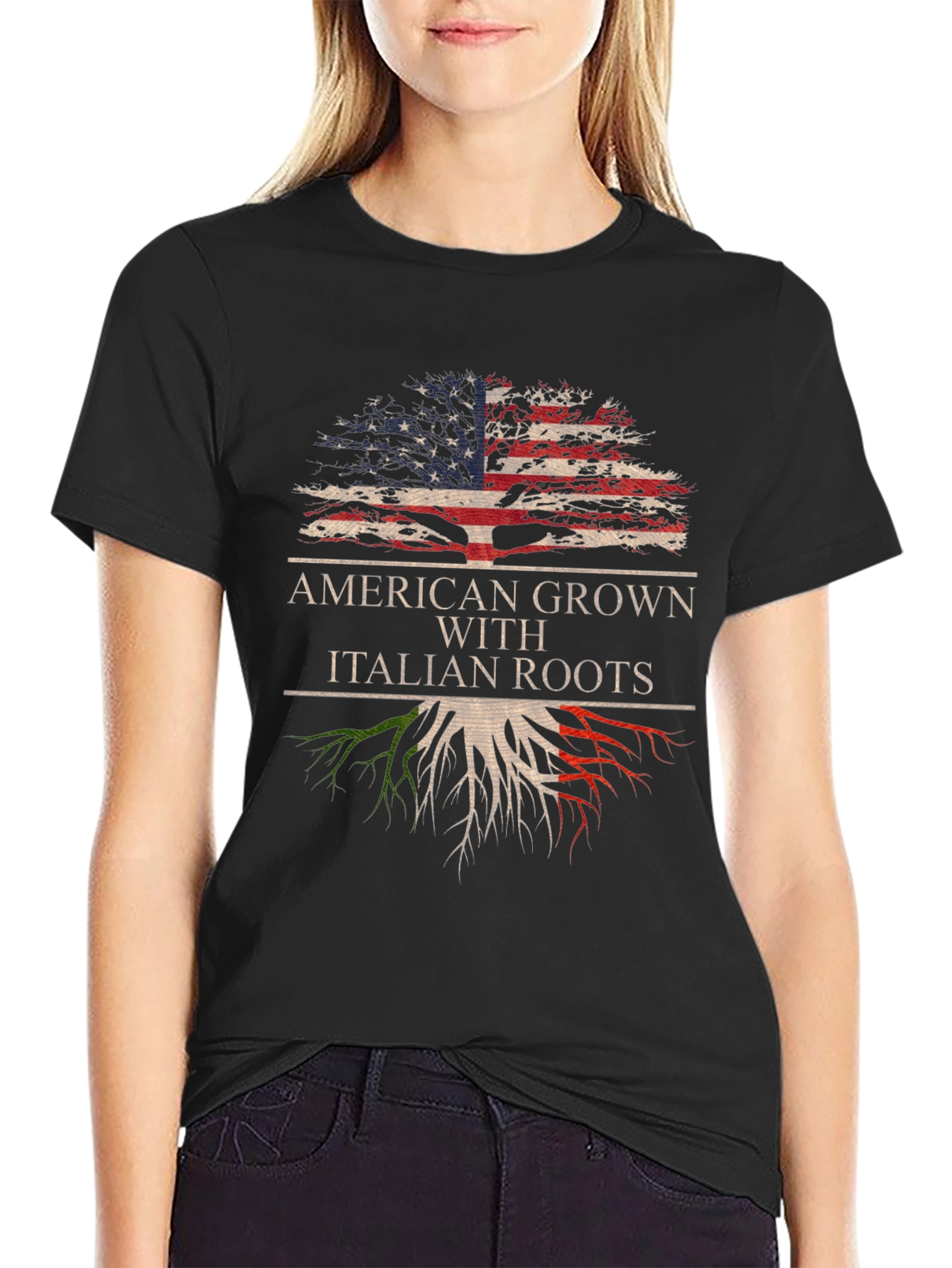 Black American Grown With Italian Roots T-Shirt view 2