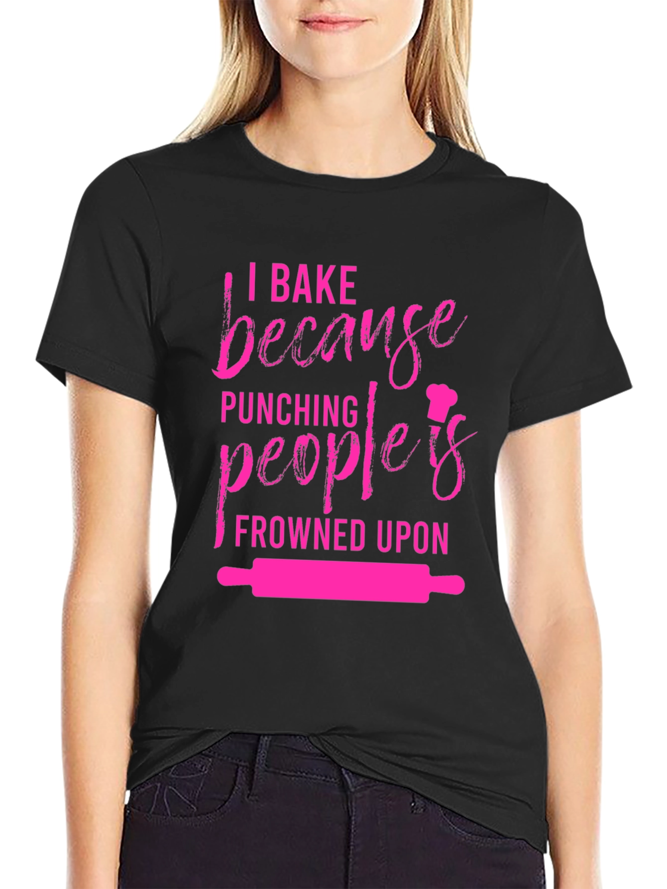 Black Baking Humor Graphic Tee - I Bake Because Punching Is Frowned Upon view 2