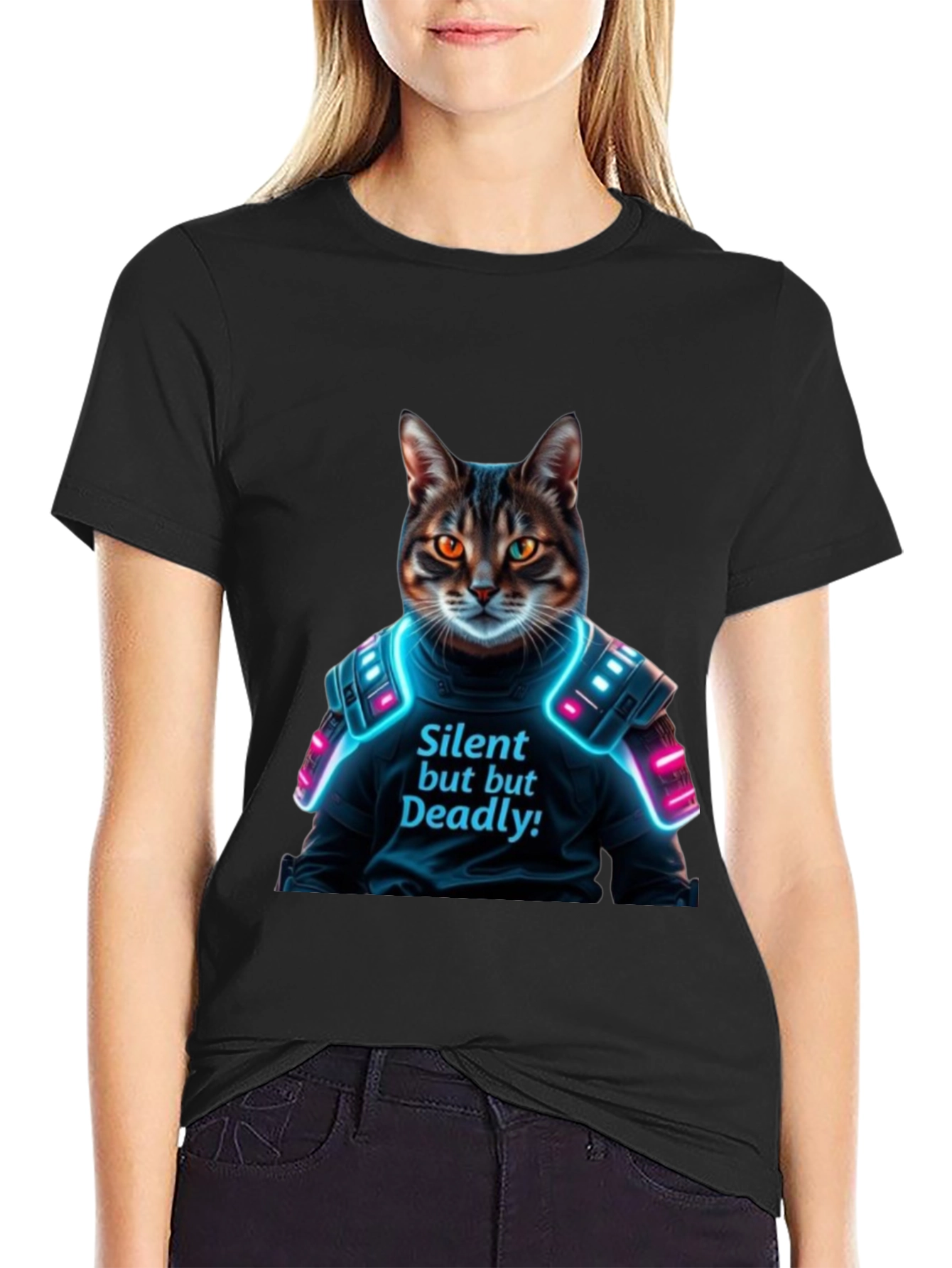 Black Silent but Deadly Cat T-Shirt view 2