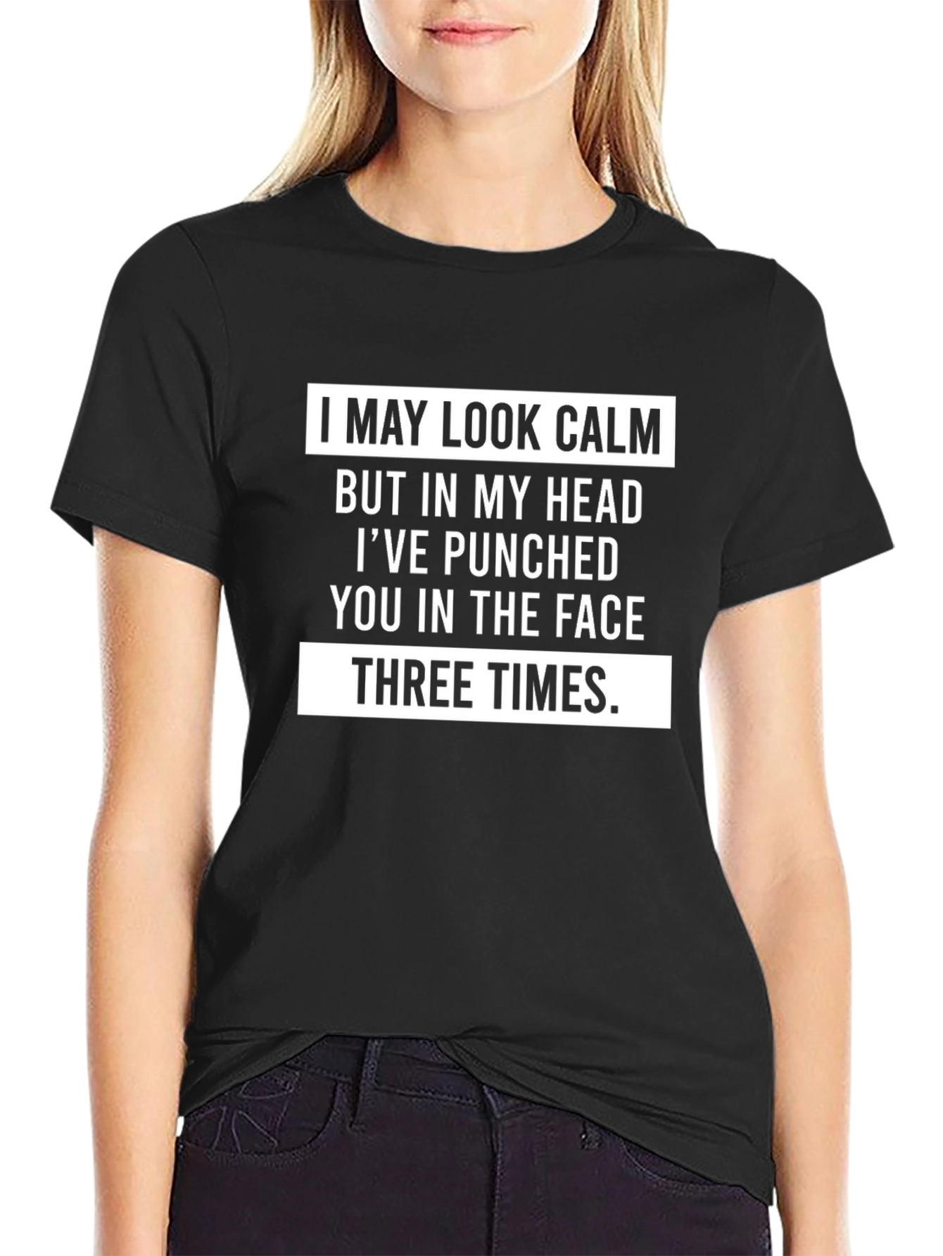 Black Funny Punched Face T-Shirt view 2