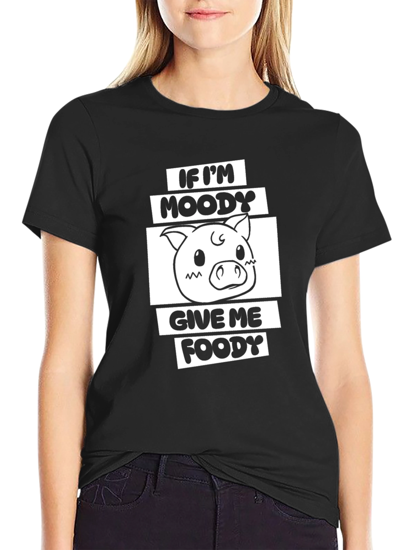 Black Moody Piggy Foody Black T-Shirt view 2
