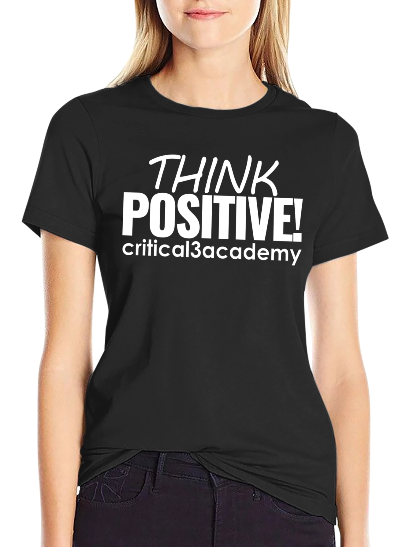 Black Think Positive Black T-Shirt view 2
