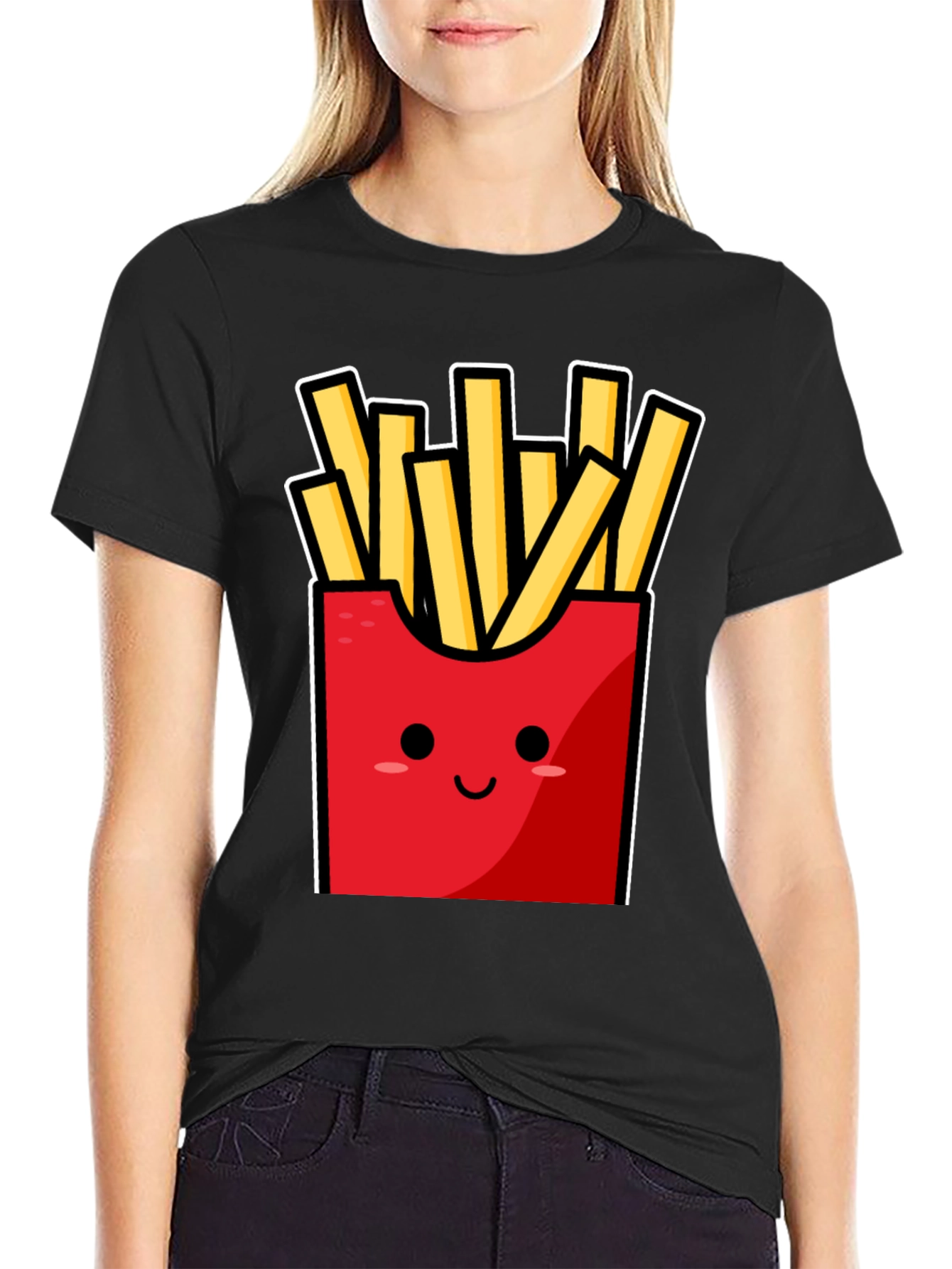 Black Funny Fries T-Shirt - Cute Cartoon Food Graphic Tee view 2