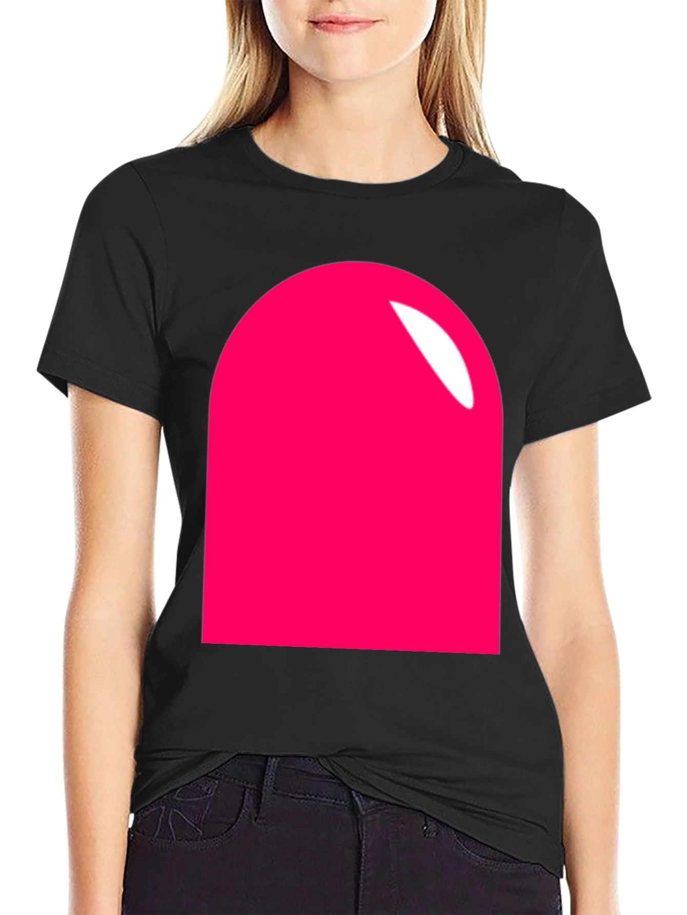 Black Modern Pink Rounded Rectangle Graphic T-Shirt view 2