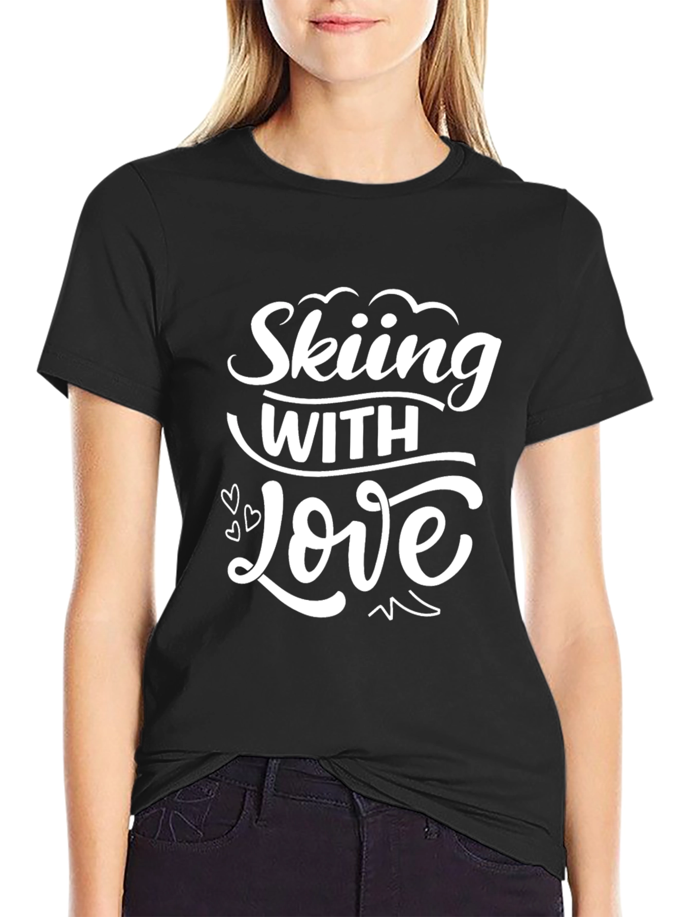 Black Skiing with Love Graphic Tee - Black view 2