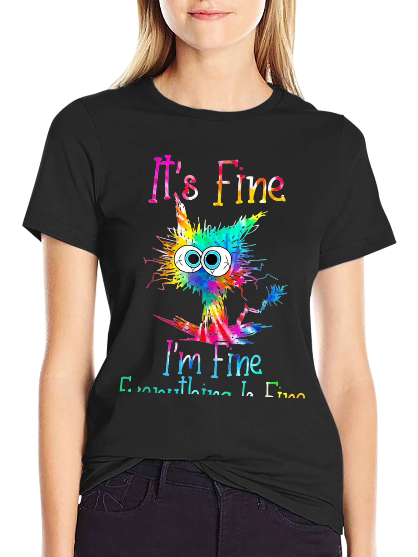 Black It's Fine I'm Fine Cat Graphic Tee view 2