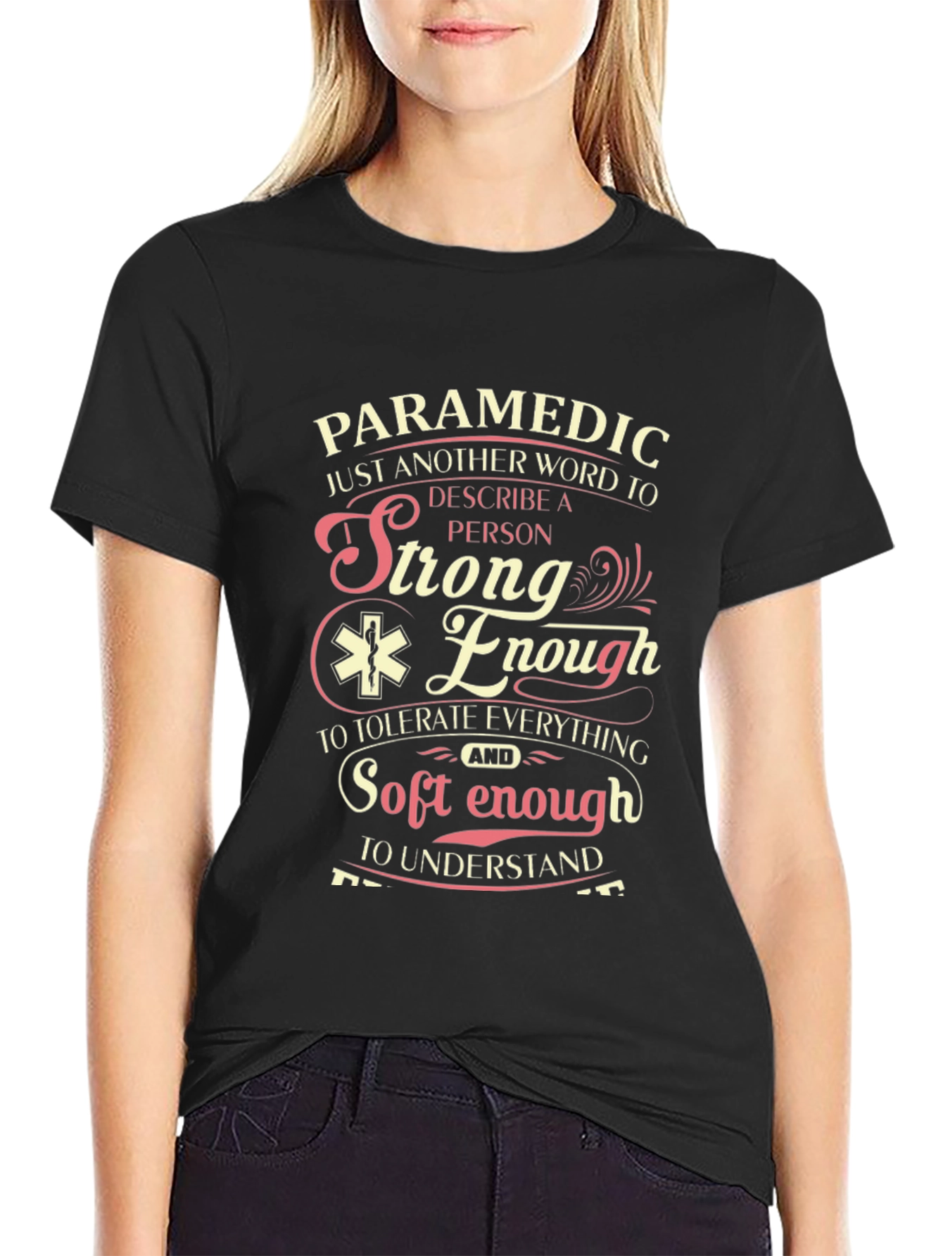 Black Paramedic Strong Enough Graphic T-Shirt view 2