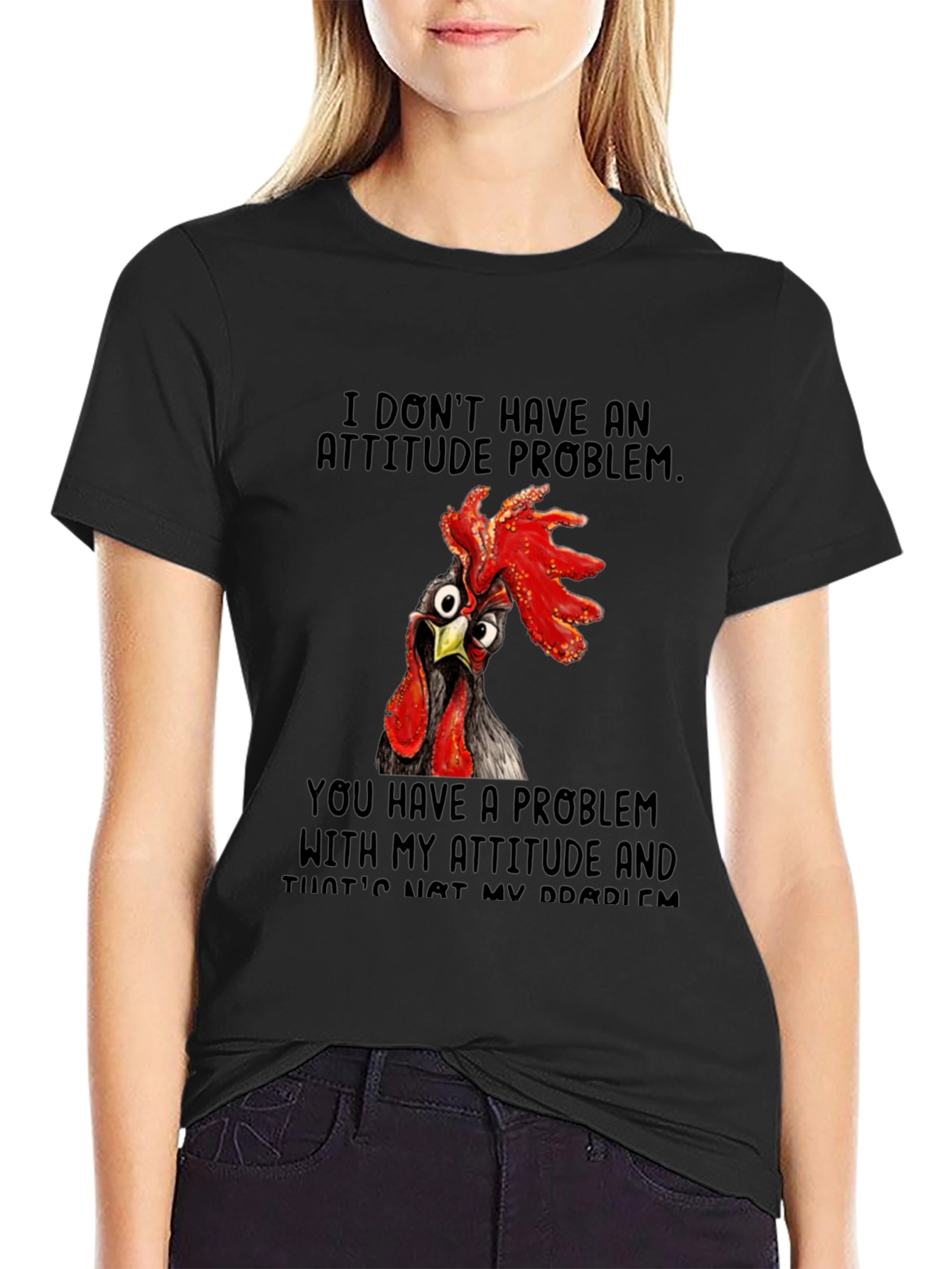Black Funny Chicken Attitude T-Shirt view 2