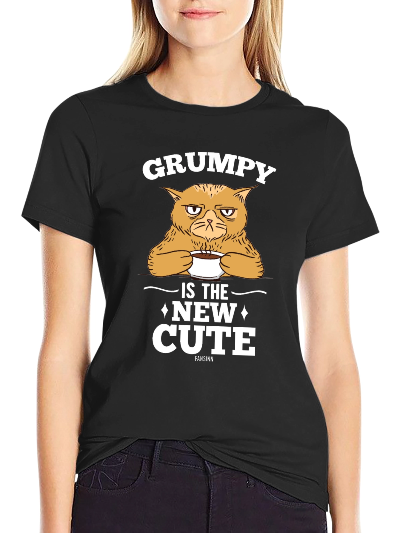 Black Grumpy Cat T-Shirt - New Cute Black Tee view 2