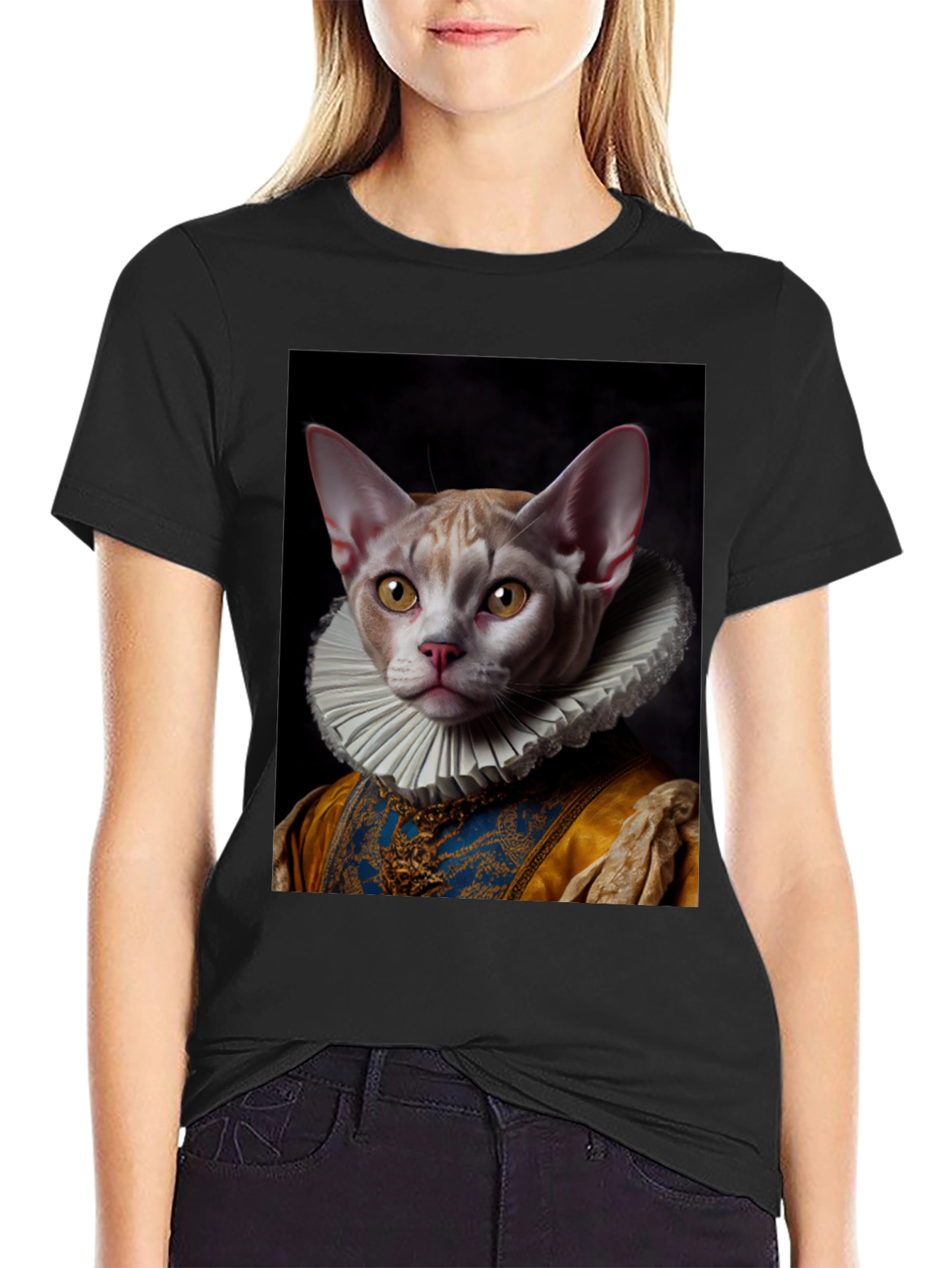 Black Renaissance Cat T-Shirt - Unique Artistic Design view 2