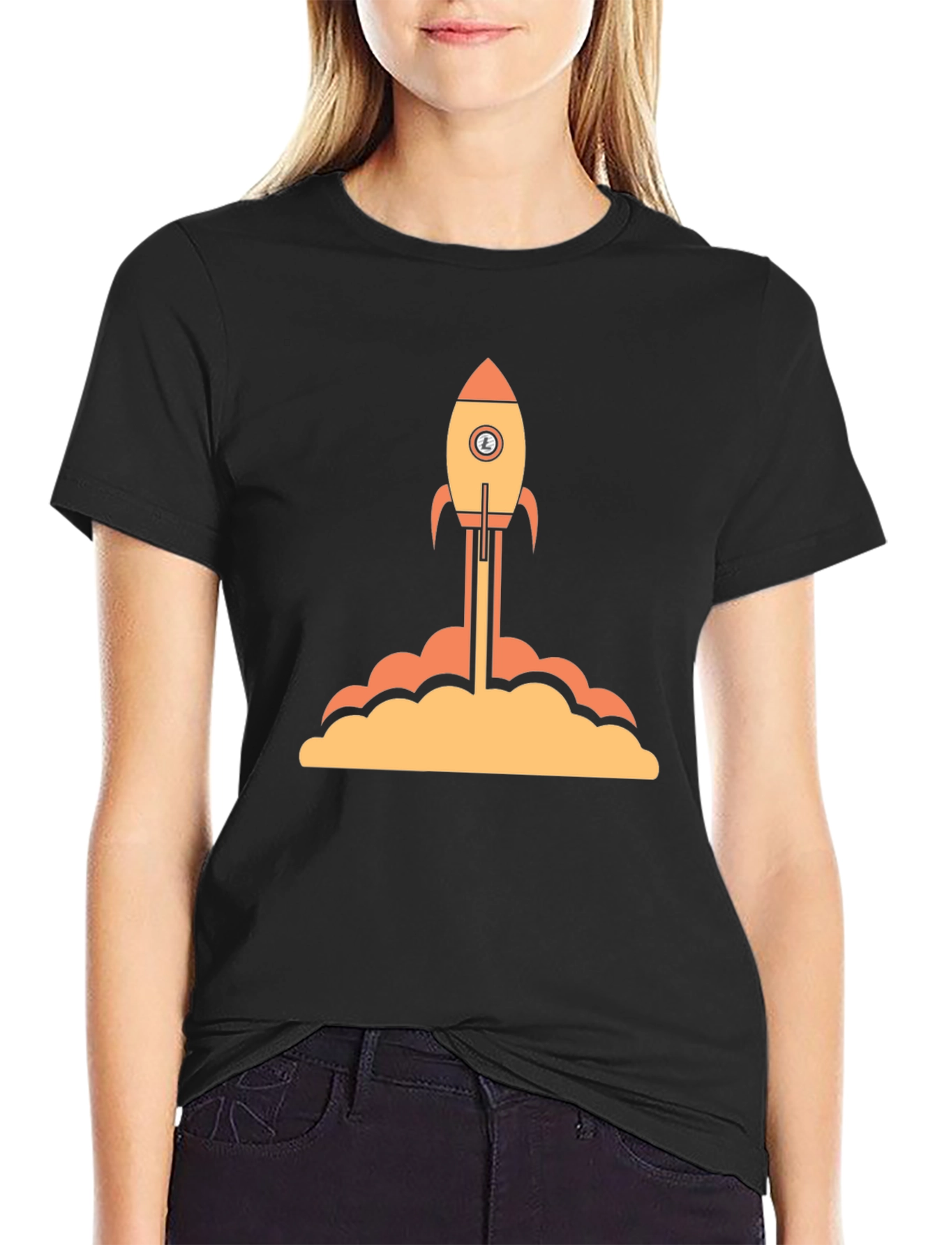 Black Rocket Launch Graphic Tee - Black Cotton T-Shirt view 2
