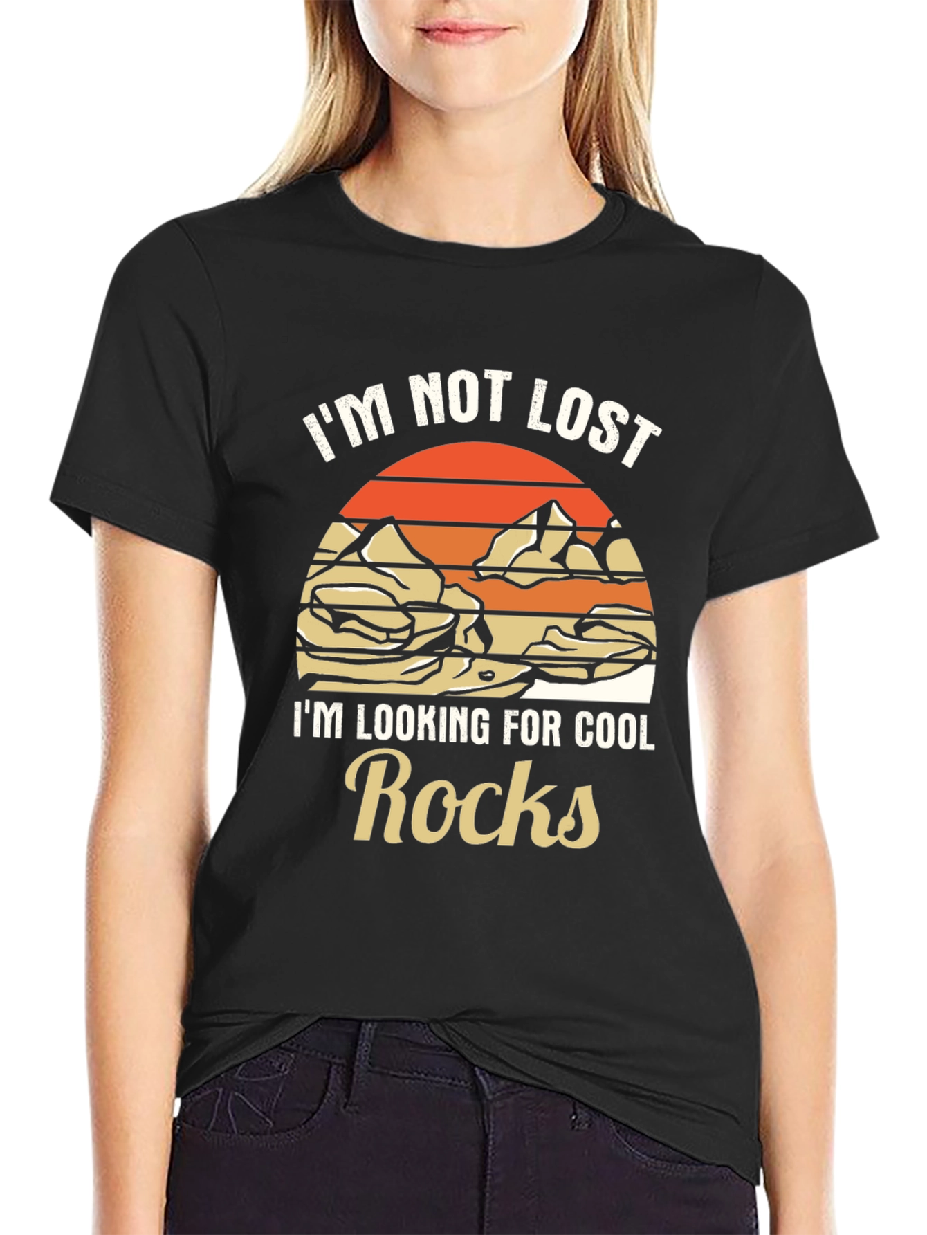 Black I'm Not Lost Looking for Cool Rocks T-Shirt view 2