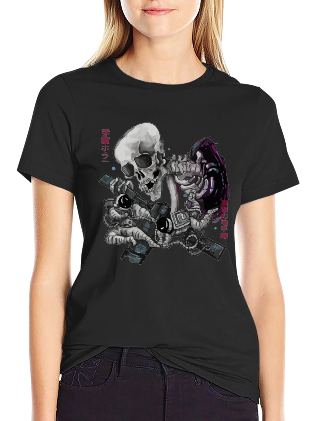 Black Skull Astronaut Black T-Shirt - Space Adventure view 2