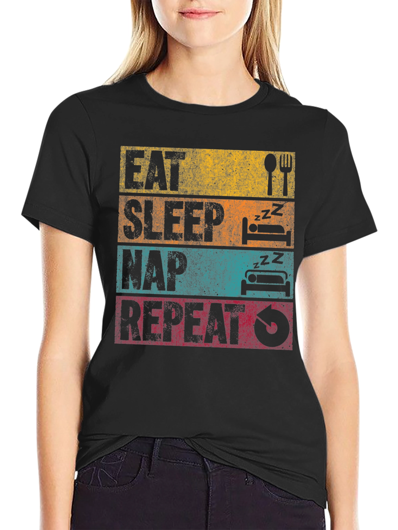 Black Eat Sleep Nap Repeat Graphic Tee view 2