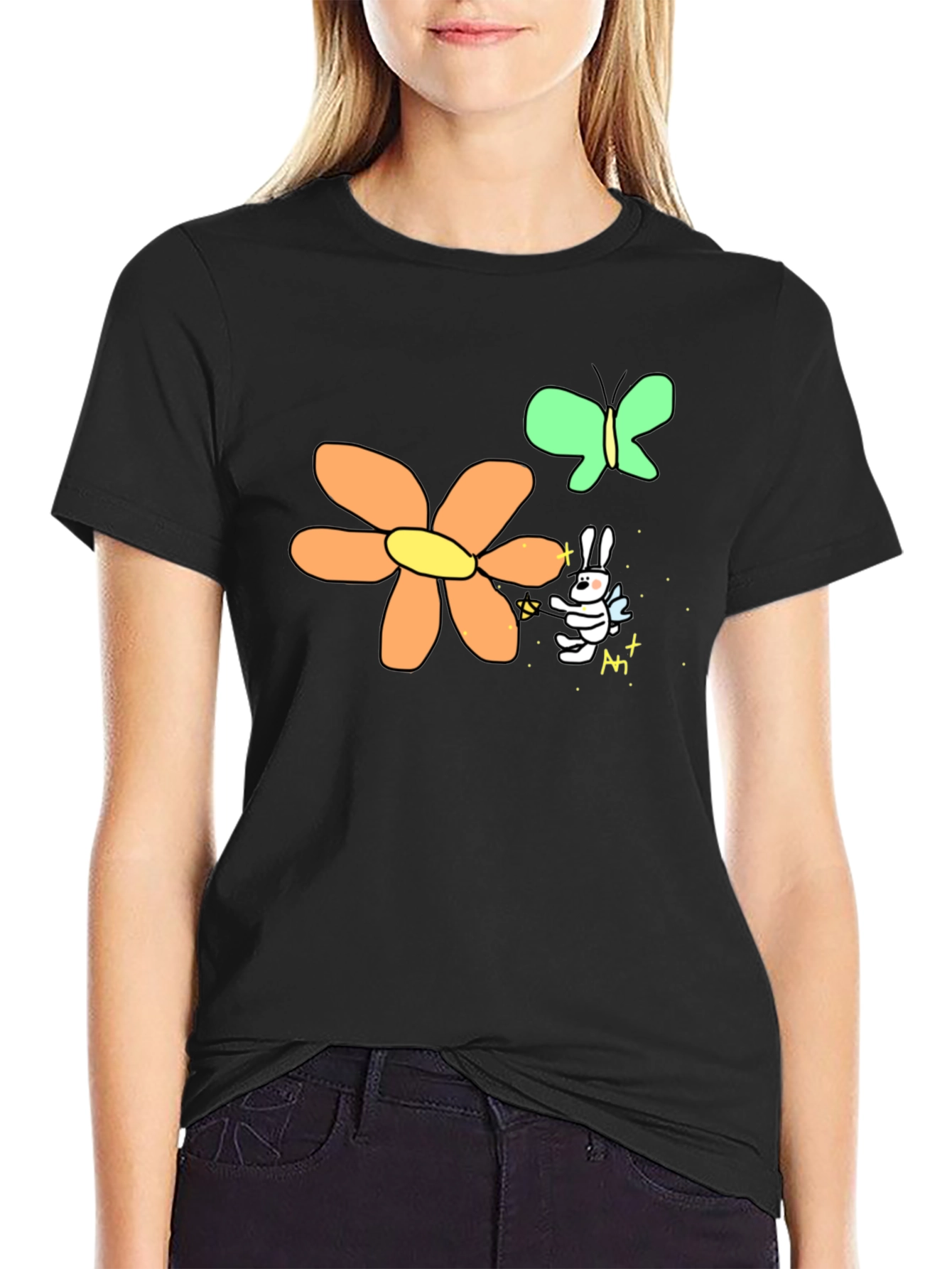 Black Men's Black Graphic Tee - Bunny Fairy view 2