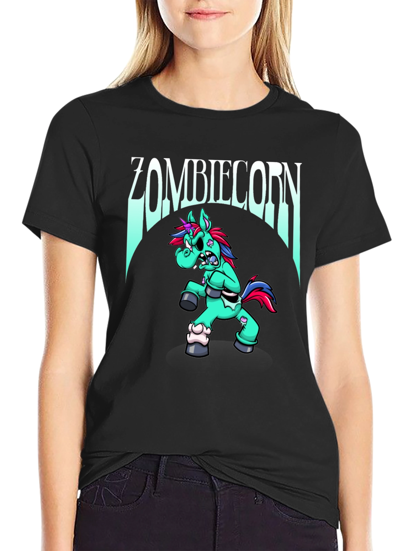 Black Zombiecorn T-Shirt: Unique Graphic Tee view 2