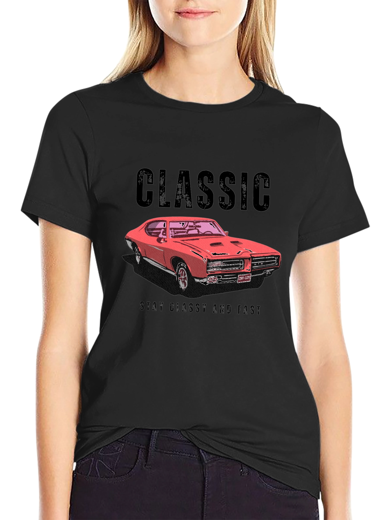 Black Classic Car T-Shirt - Stay Classy and Fast view 2