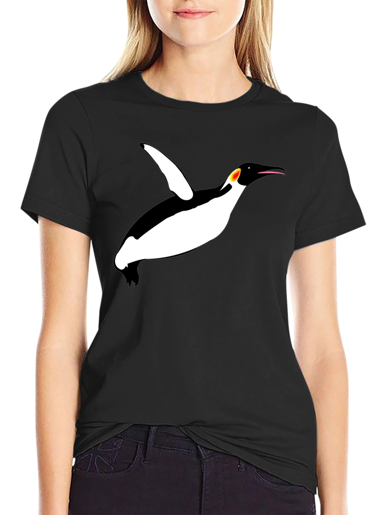 Black Cool Penguin Graphic Black T-Shirt view 2