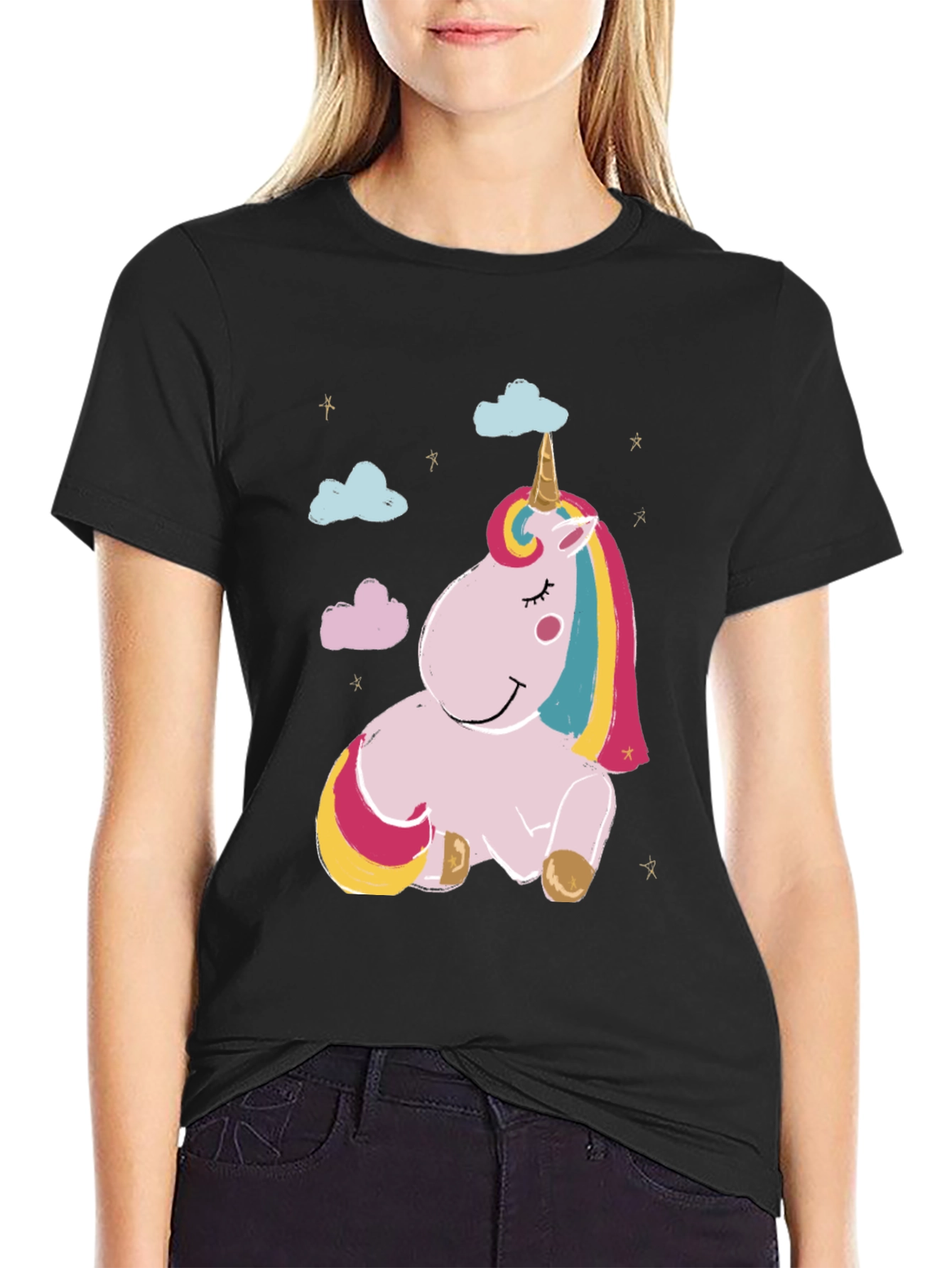 Black Unicorn Graphic Tee - Black Cotton Casual T-Shirt view 2