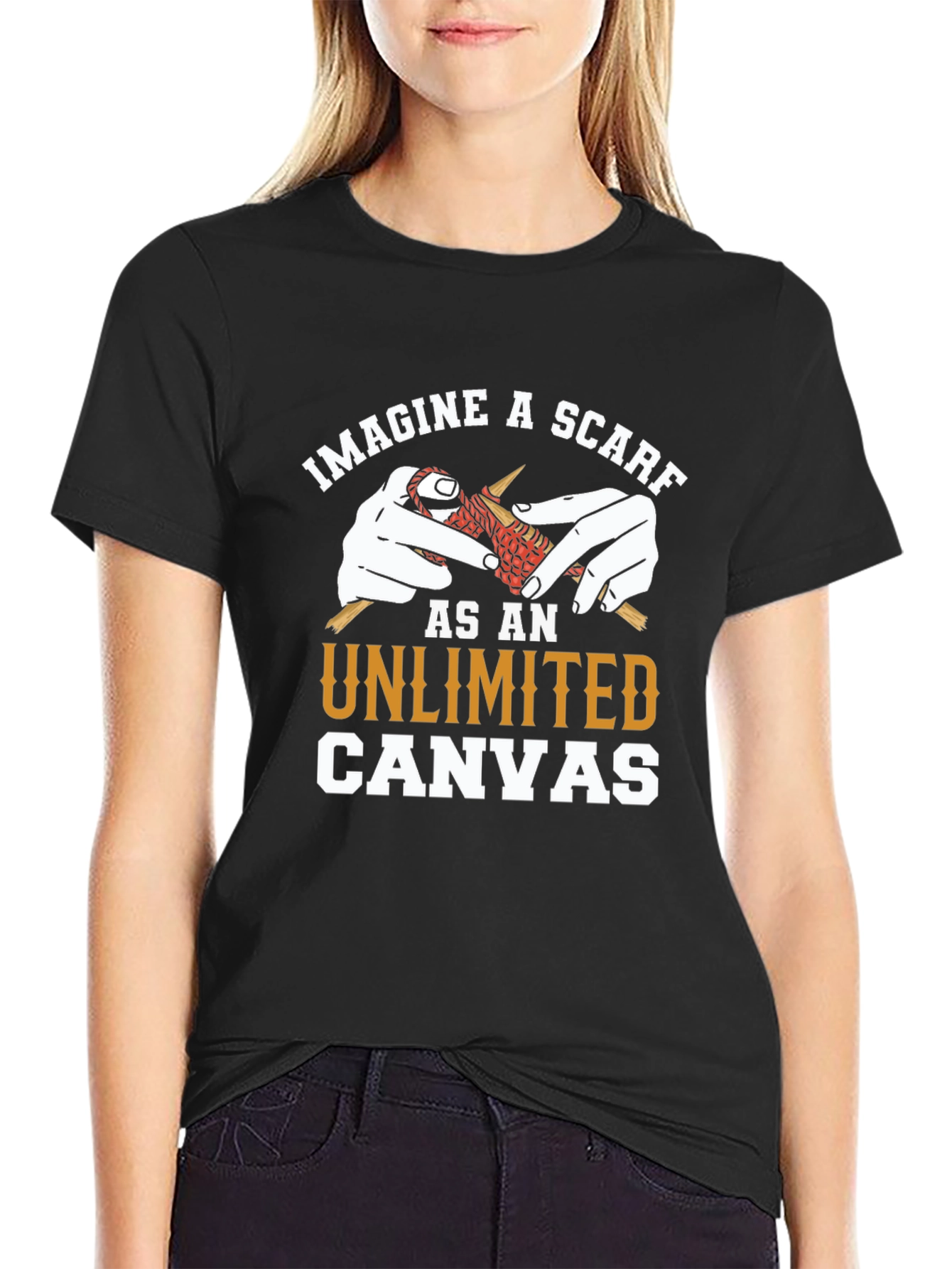 Black Imagine a Scarf T-Shirt: Unlimited Canvas Knit Design view 2