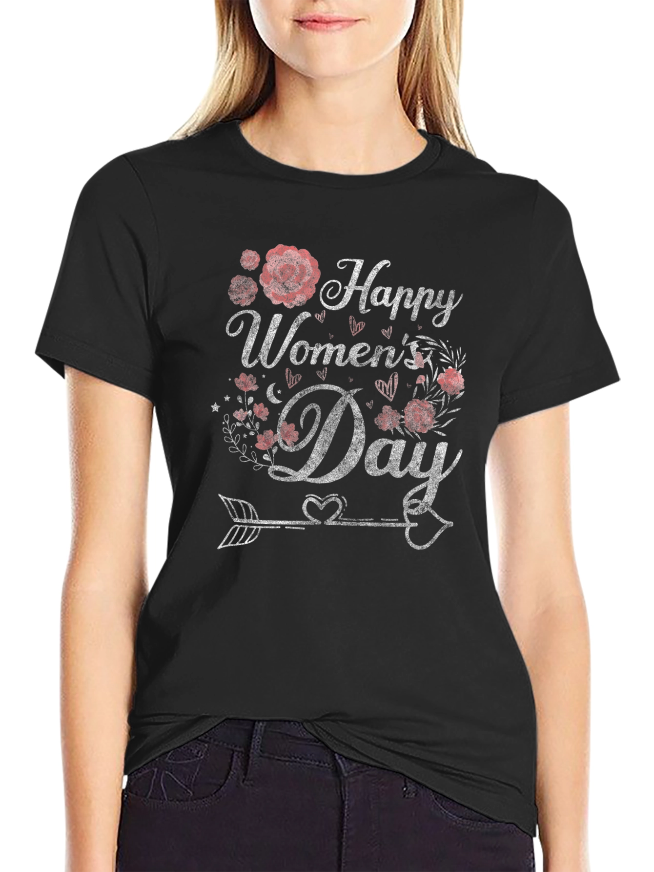 Women's Day T-Shirt, Floral Arrow, Short Sleeve - 2