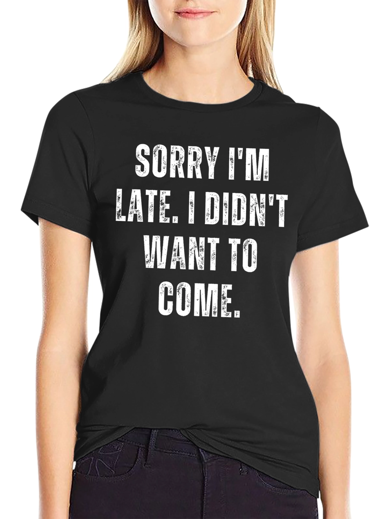 Black Funny "Sorry I'm Late" Graphic T-Shirt view 2