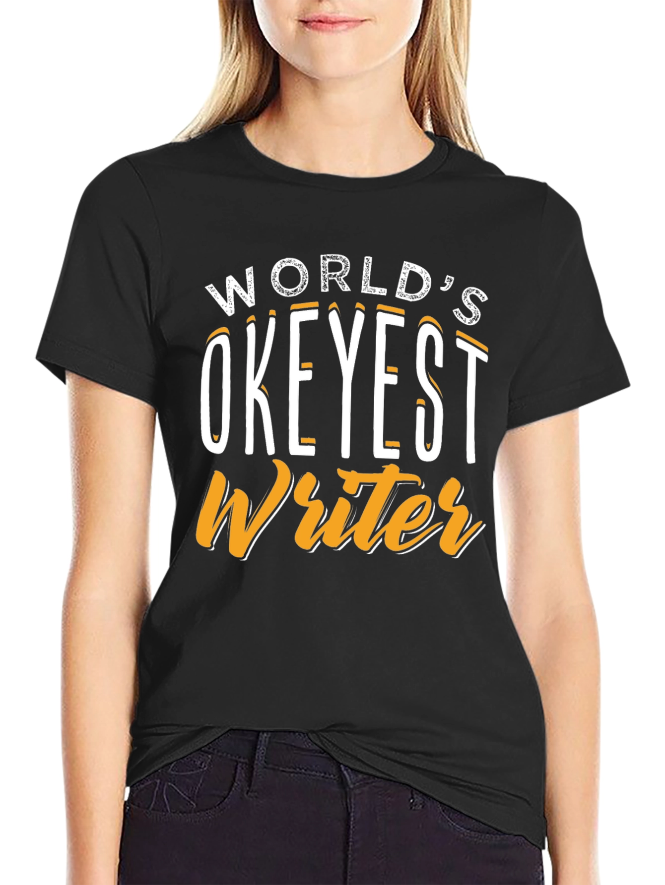 Black World's Okeyest Writer Graphic T-Shirt view 2