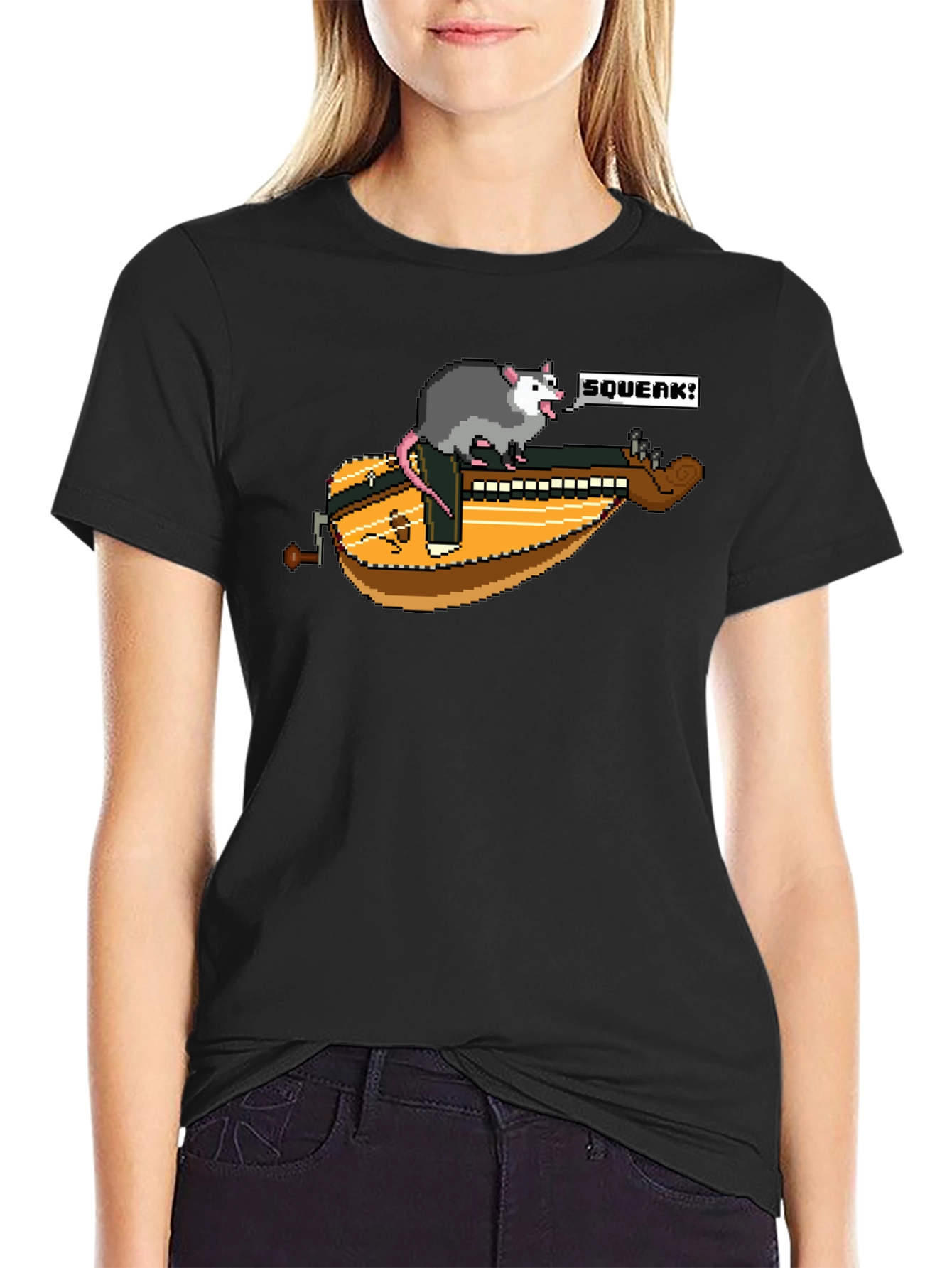 Black Opossum Hurdy-Gurdy Graphic T-Shirt view 2
