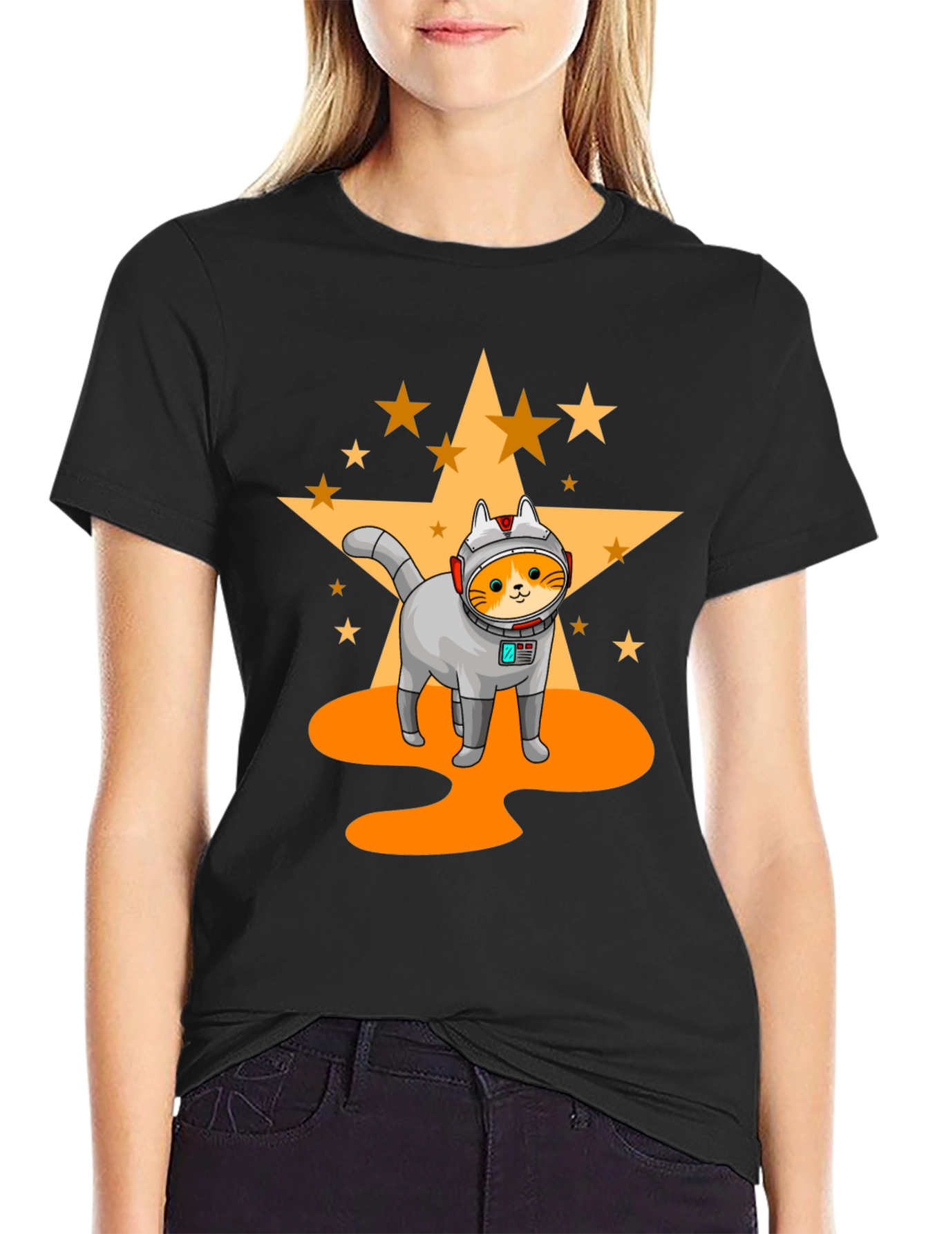 Black Astronaut Cat T-Shirt - Space Adventure view 2