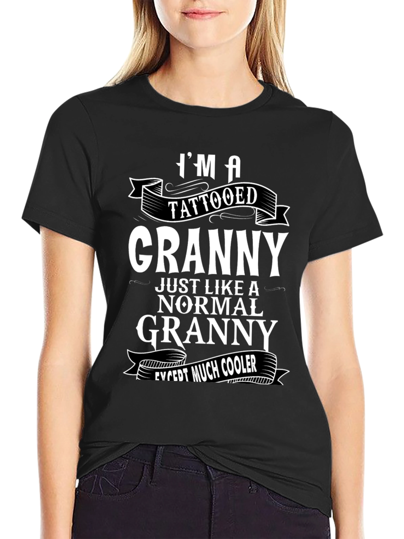 Black Cool Tattooed Granny Graphic T-Shirt view 2