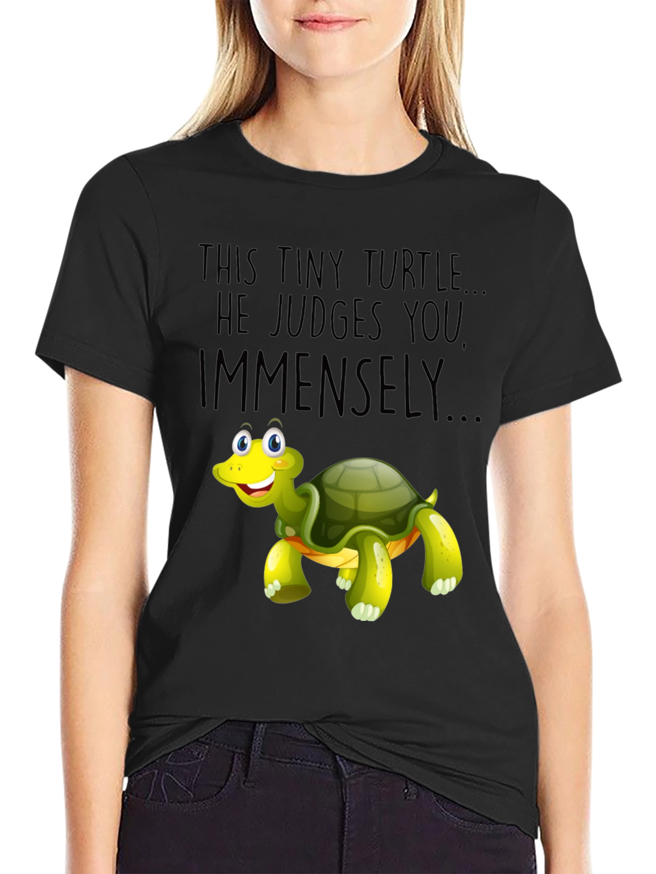Black Tiny Turtle Judge Graphic T-Shirt view 2