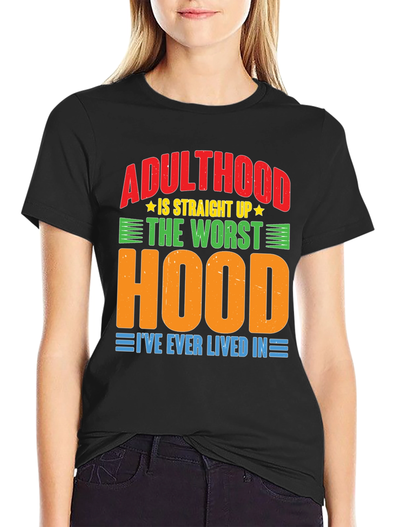 Black Adulthood Worst Hood Graphic T-Shirt view 2